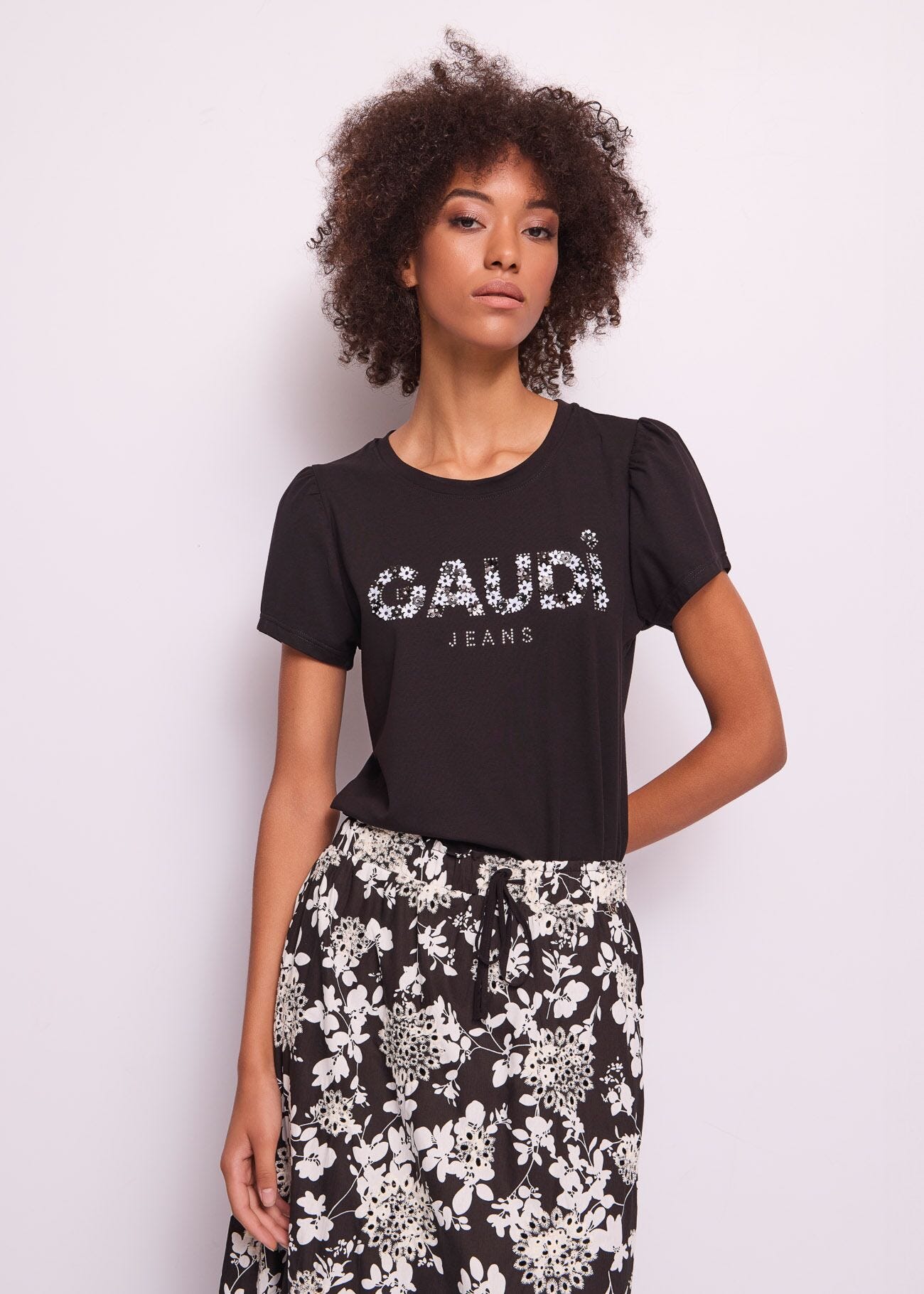 T-shirt noir en coton pour femme