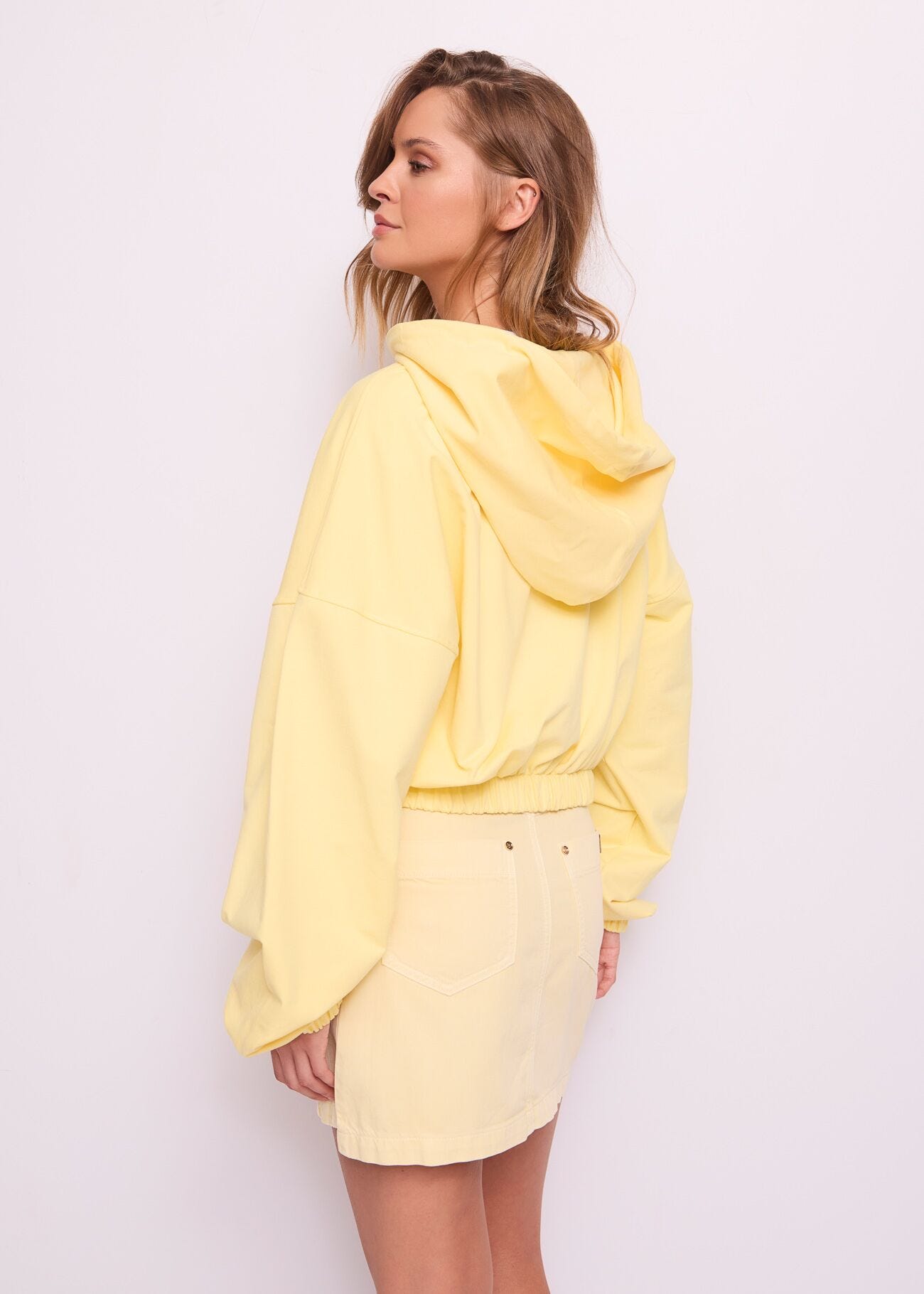 Sweat-shirt jaune en coton avec fermeture à glissière pour femme