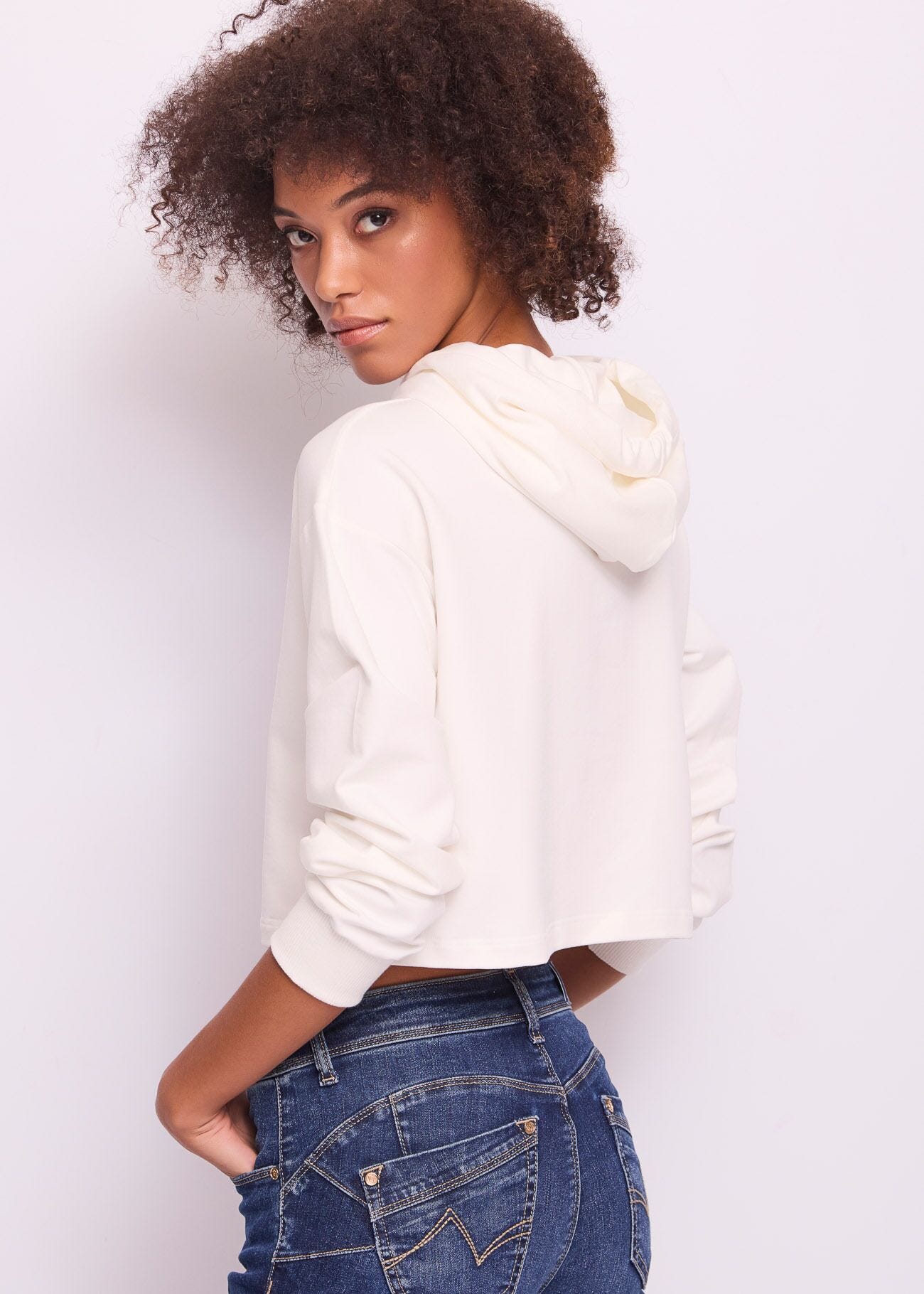 Sweat-shirt blanc en coton avec logo pour femme