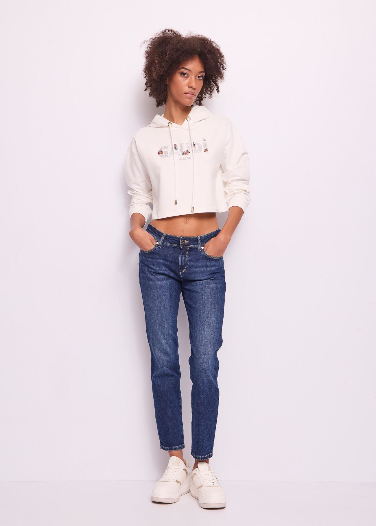 Sweat-shirt blanc en coton avec logo pour femme