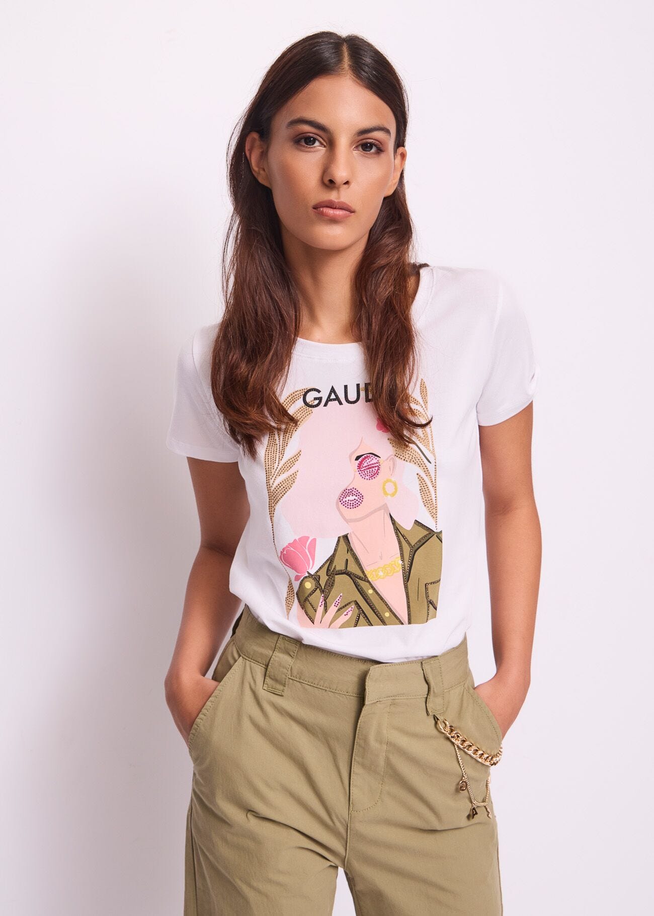 Camiseta blanca de algodón para mujer
