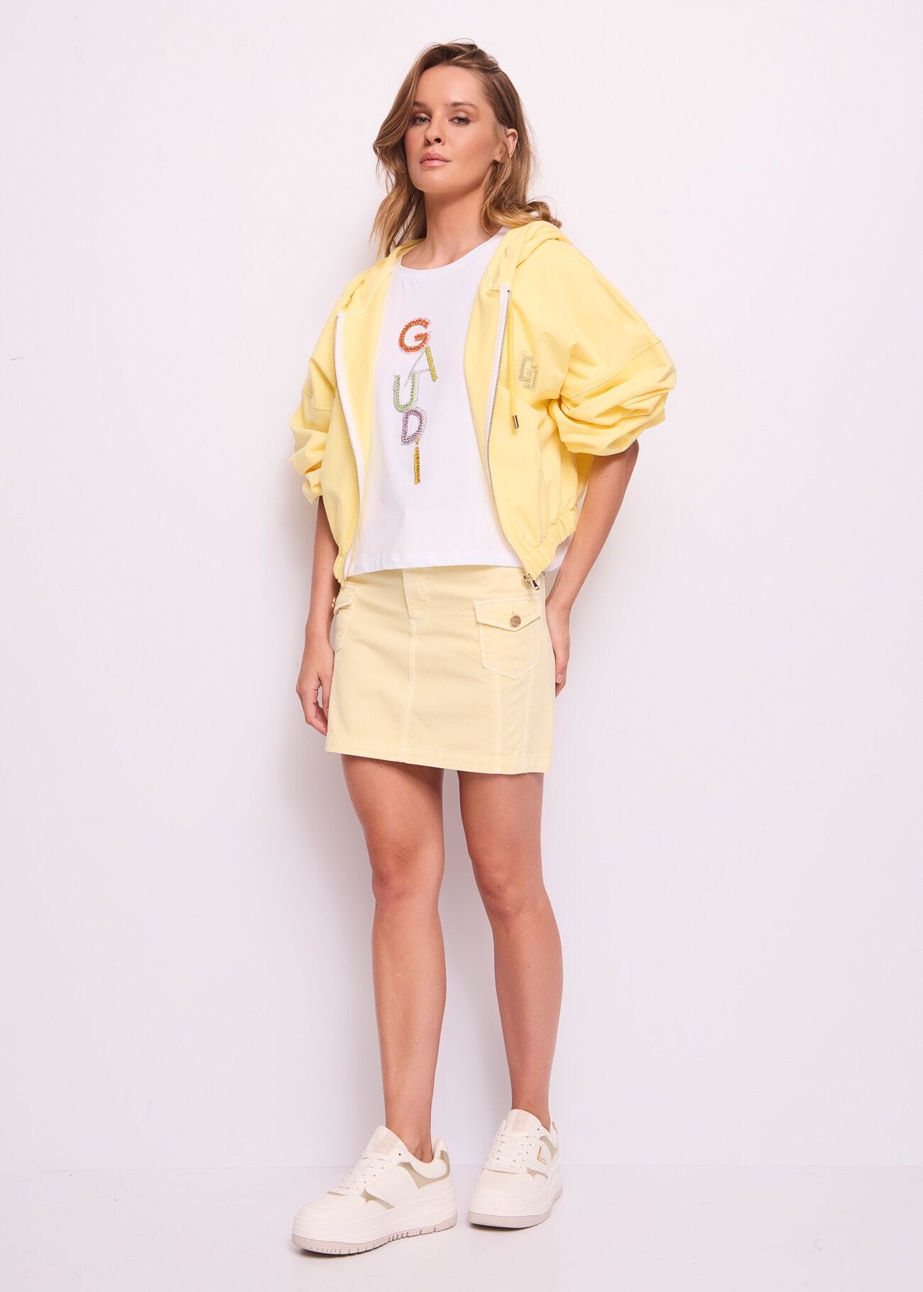 Mini-jupe jaune en coton