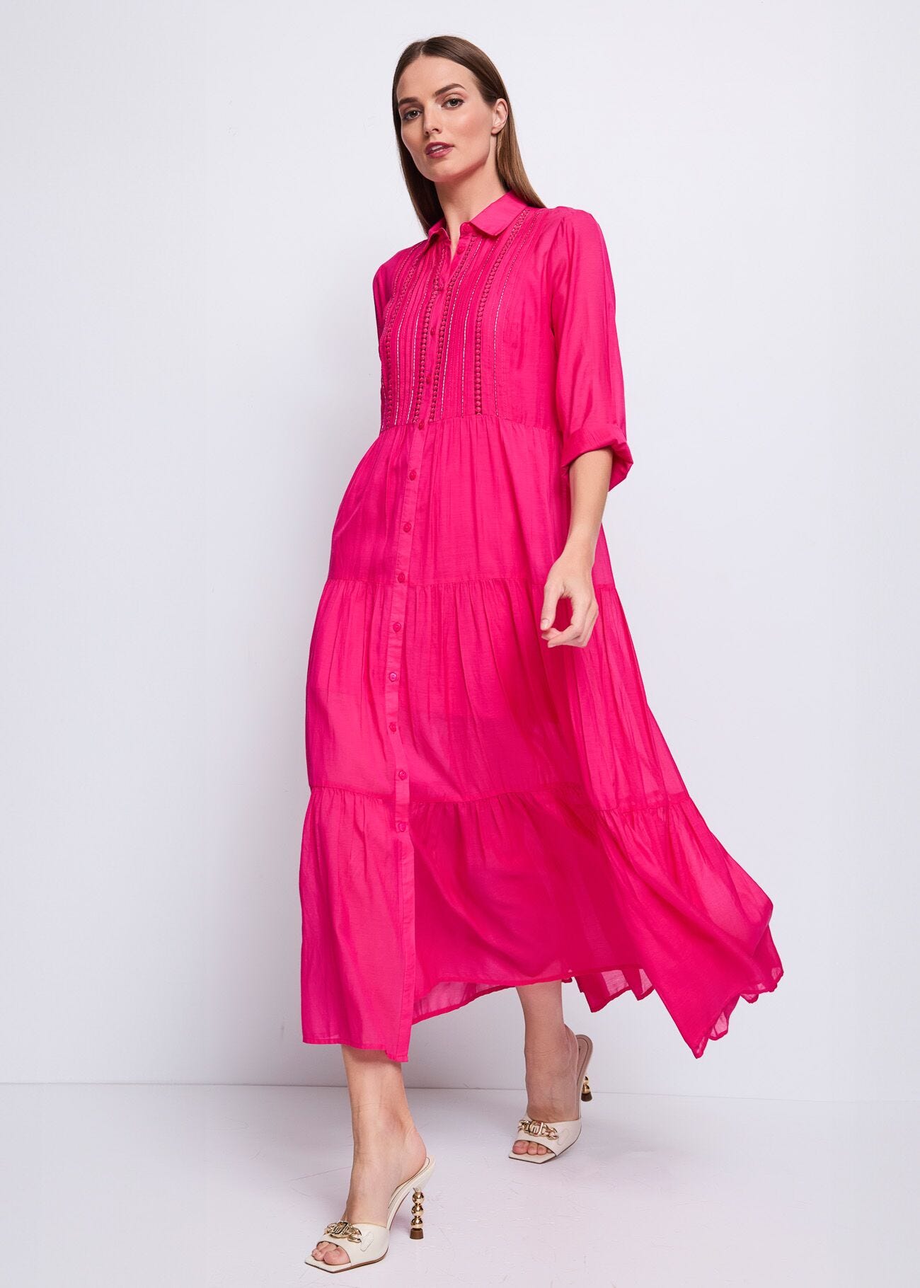 Robe rose en coton mélangé pour femme