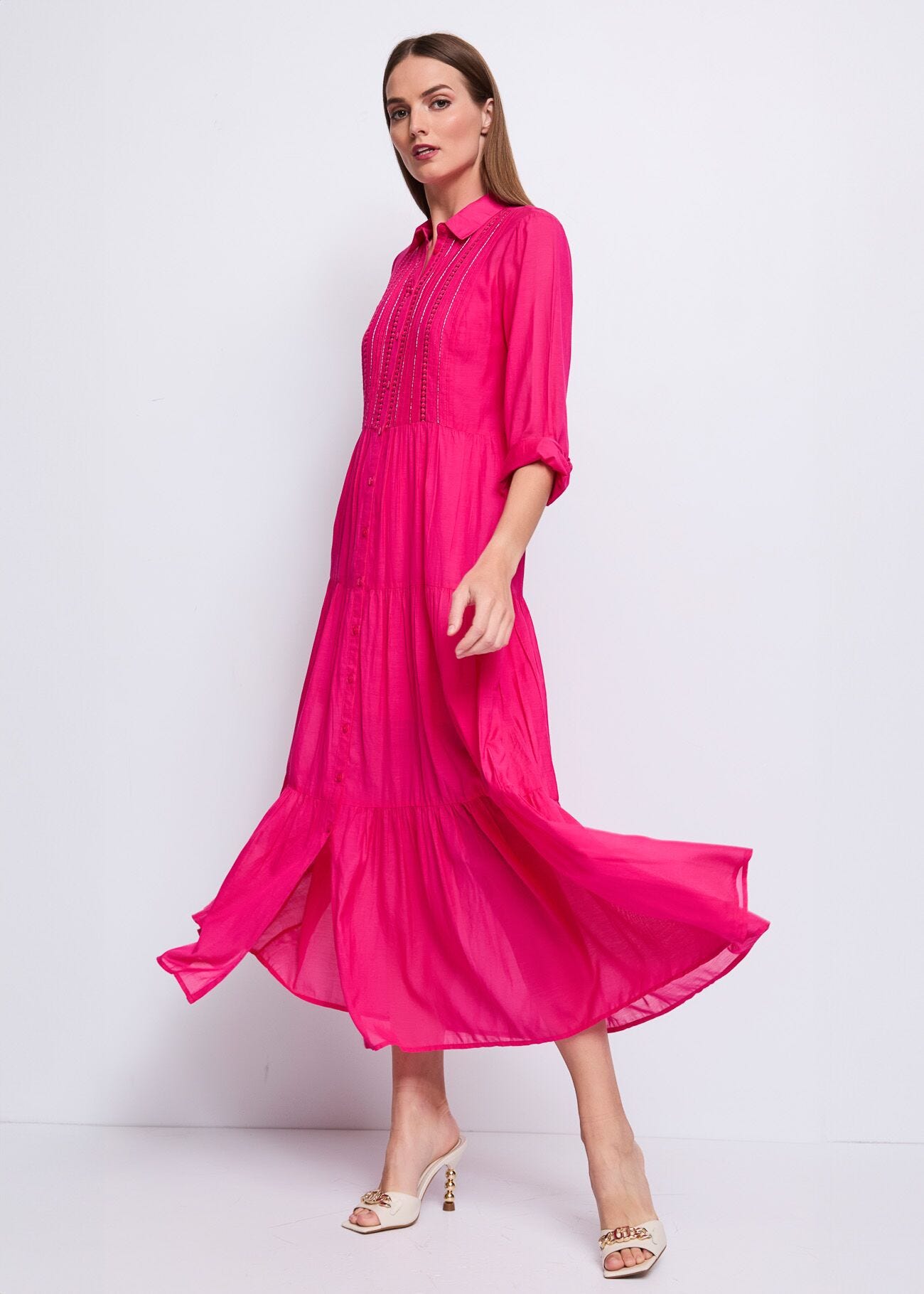 Robe rose en coton mélangé pour femme