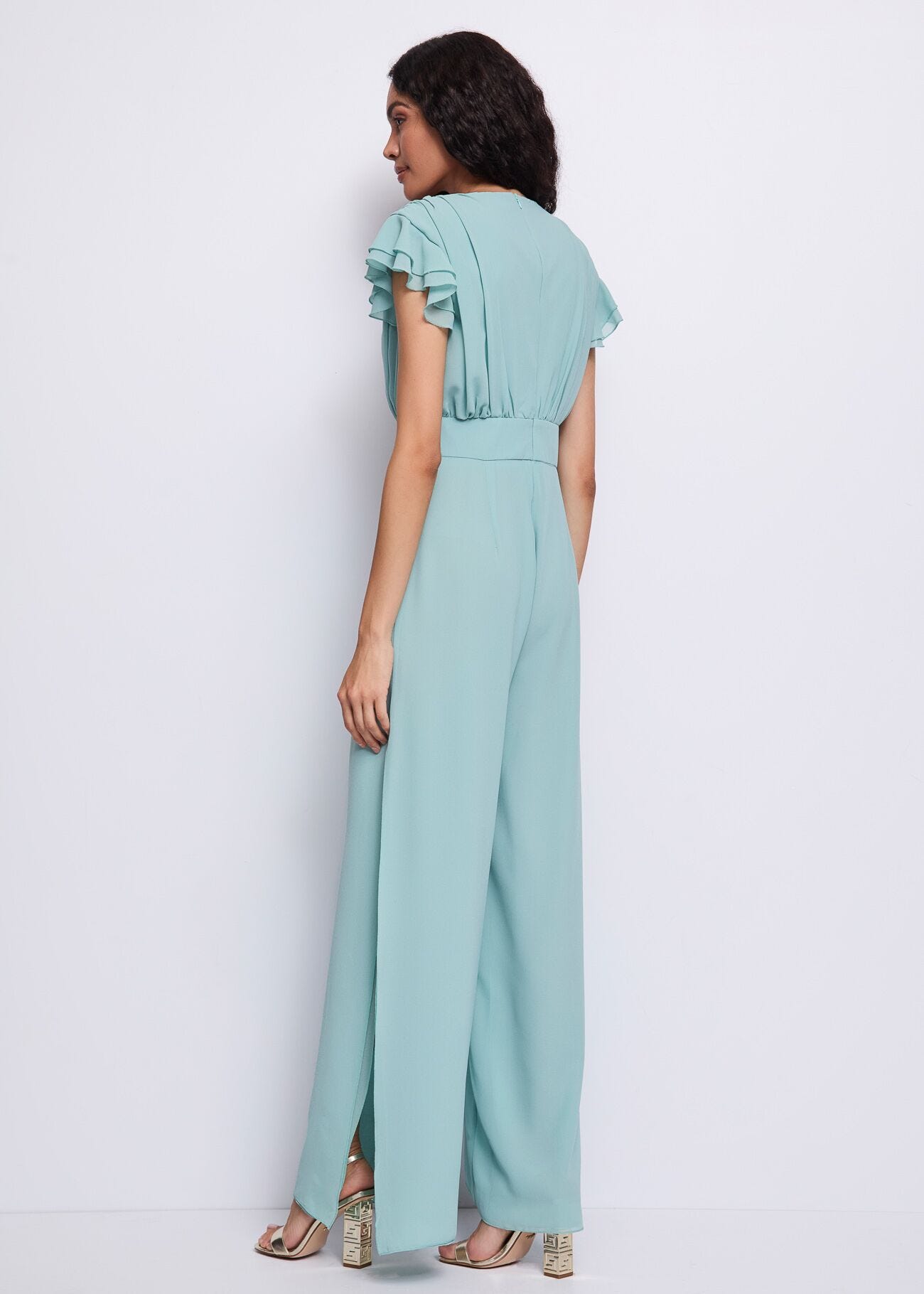 Combinaison verte en crêpe georgette pour femme