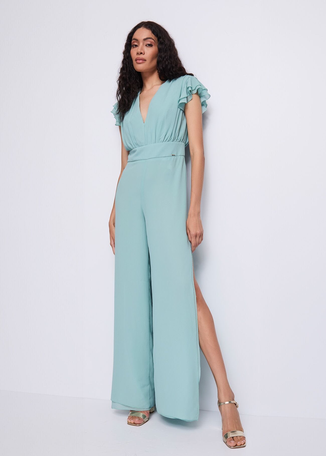 Combinaison verte en crêpe georgette pour femme