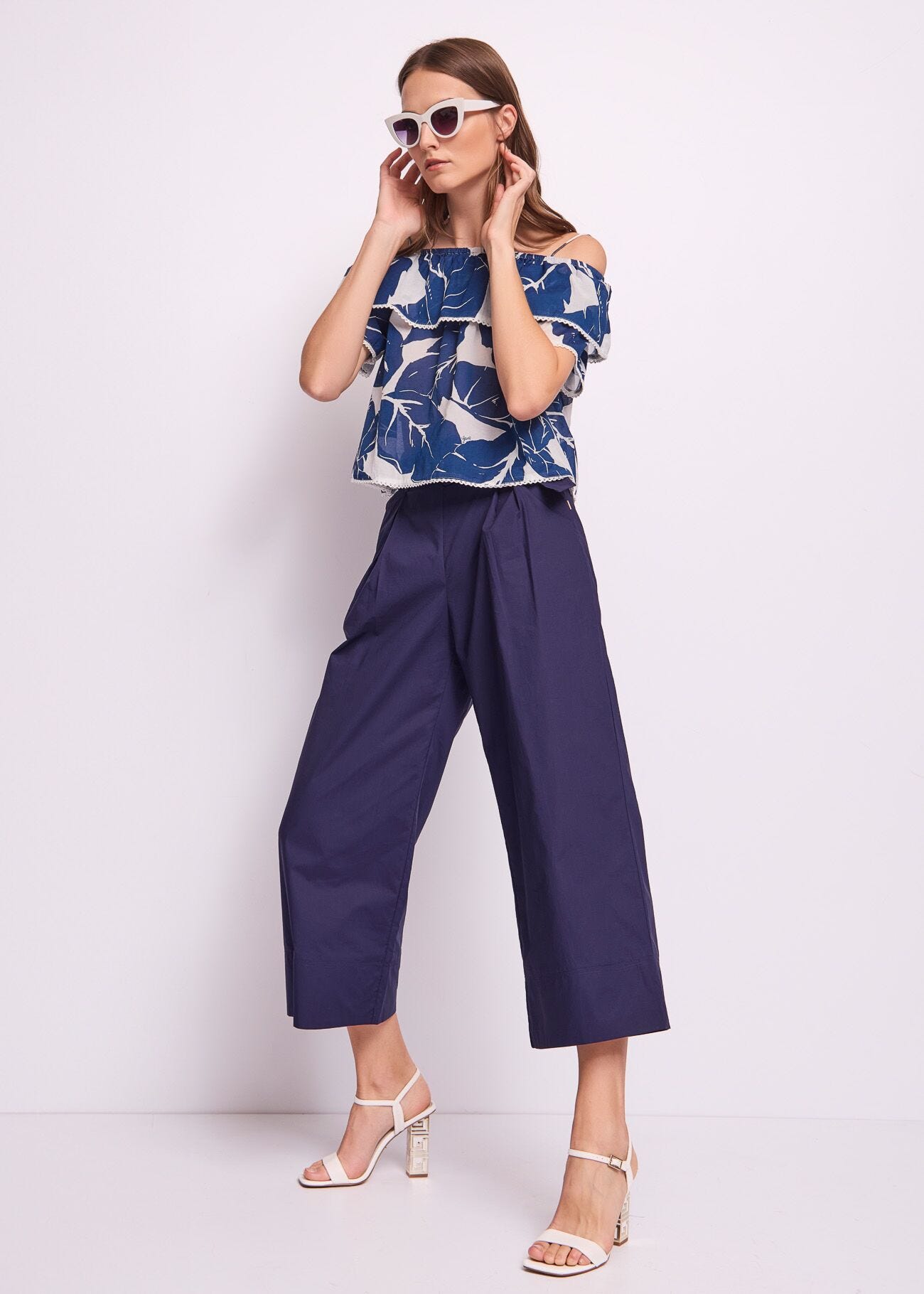Pantalon bleu en coton pour femme
