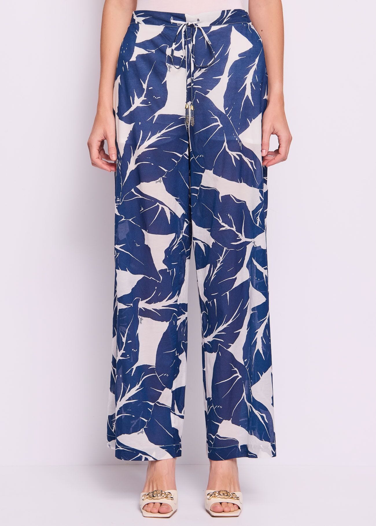 Pantaloni donna con stampa floreale e coulisse