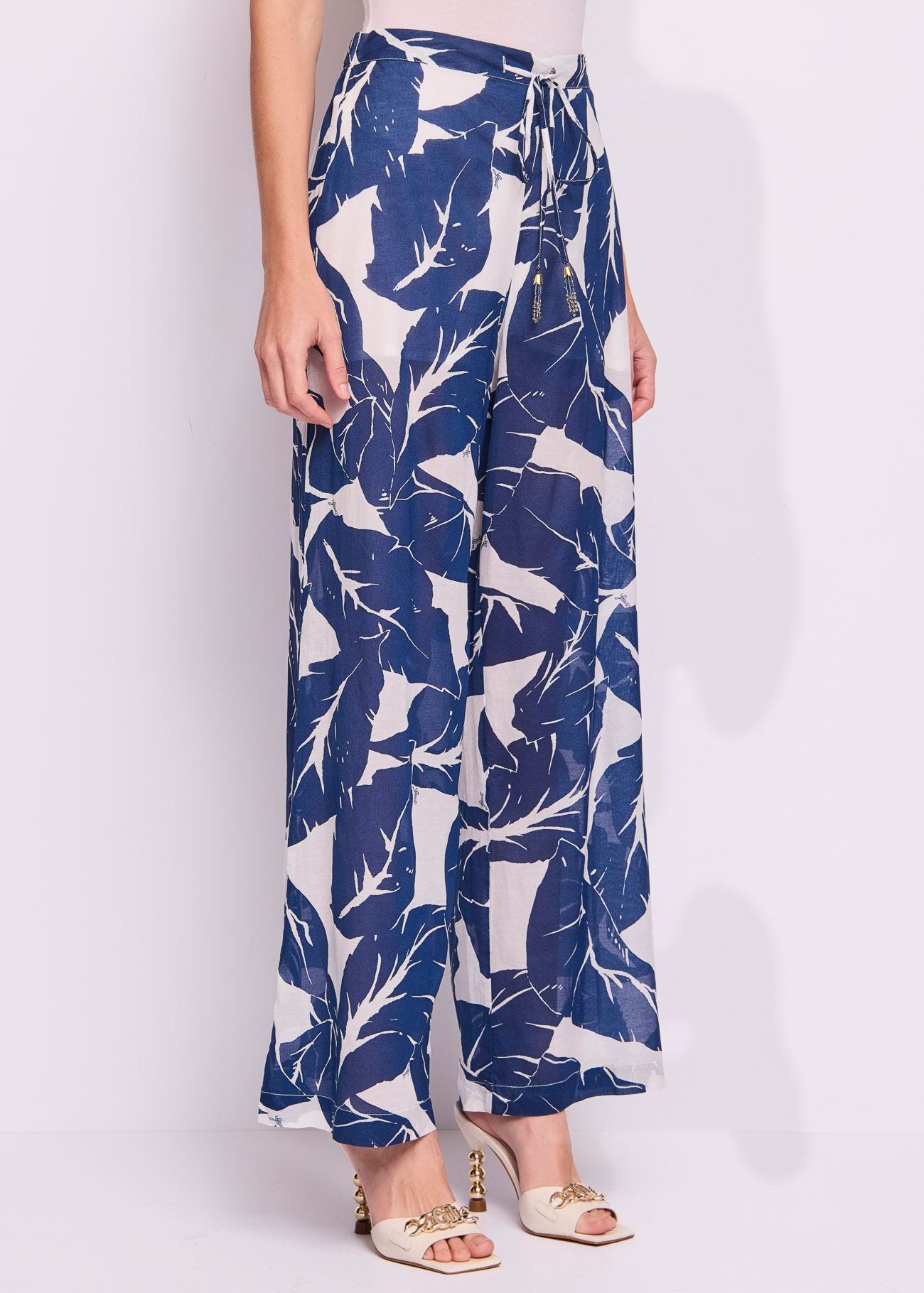 Pantaloni donna con stampa floreale e coulisse