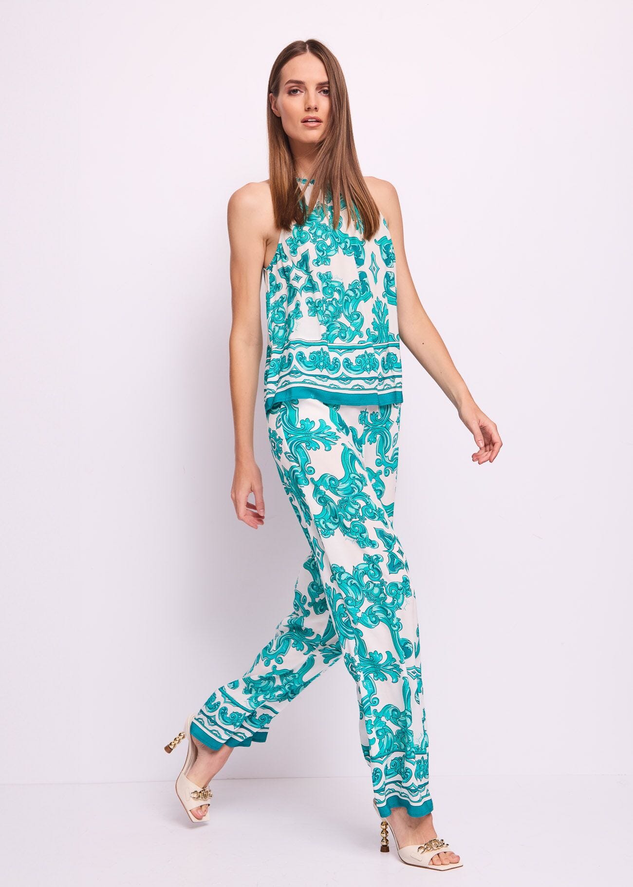 Women's printed crepe trousers
