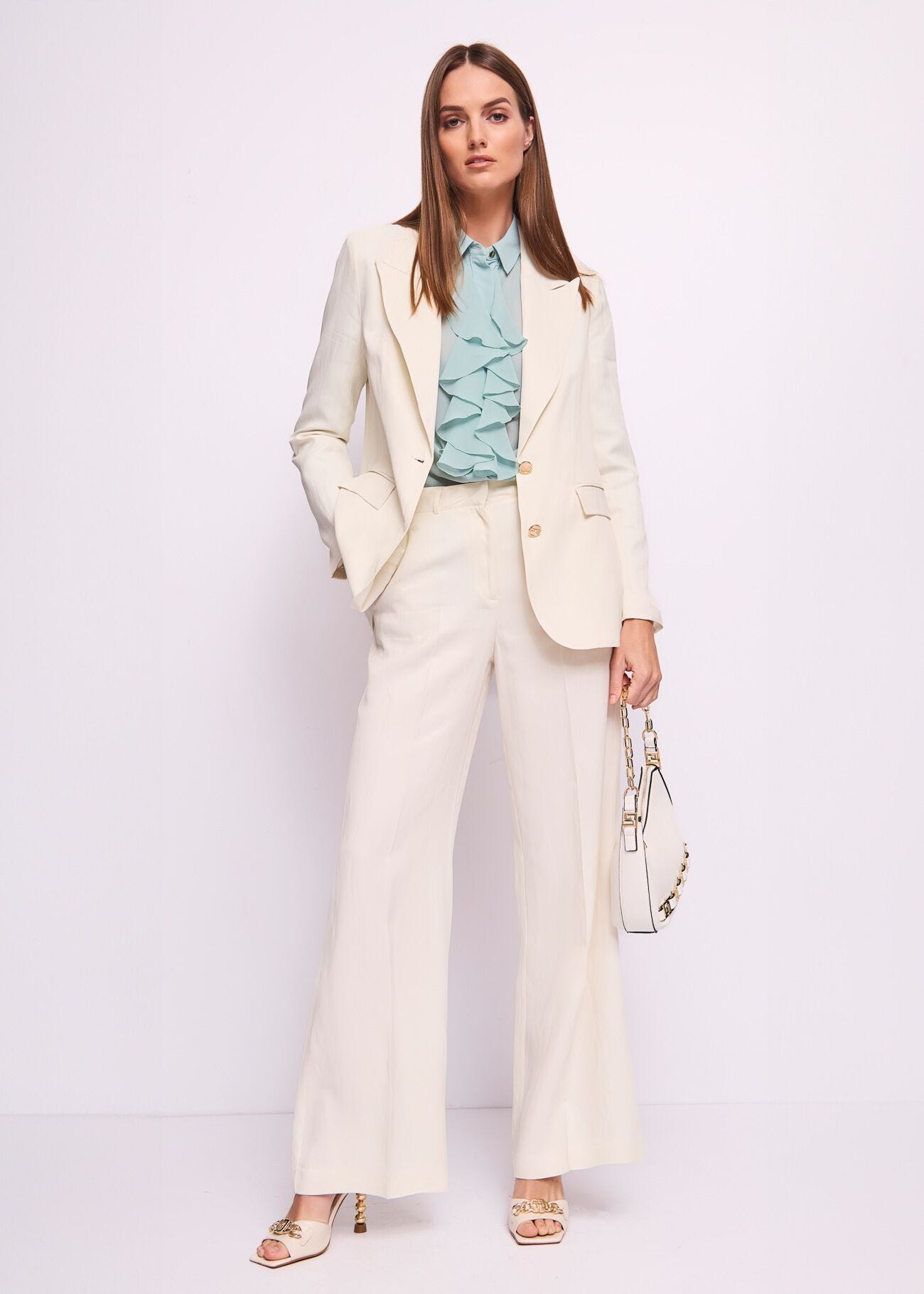 Blazer blanc en lin mélangé pour femme