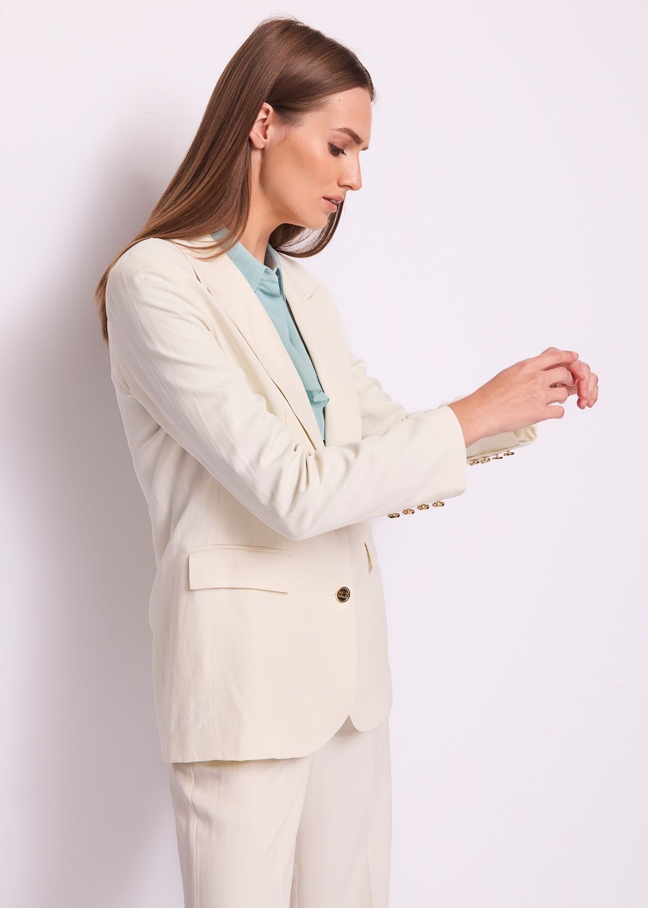 Blazer blanc en lin mélangé pour femme