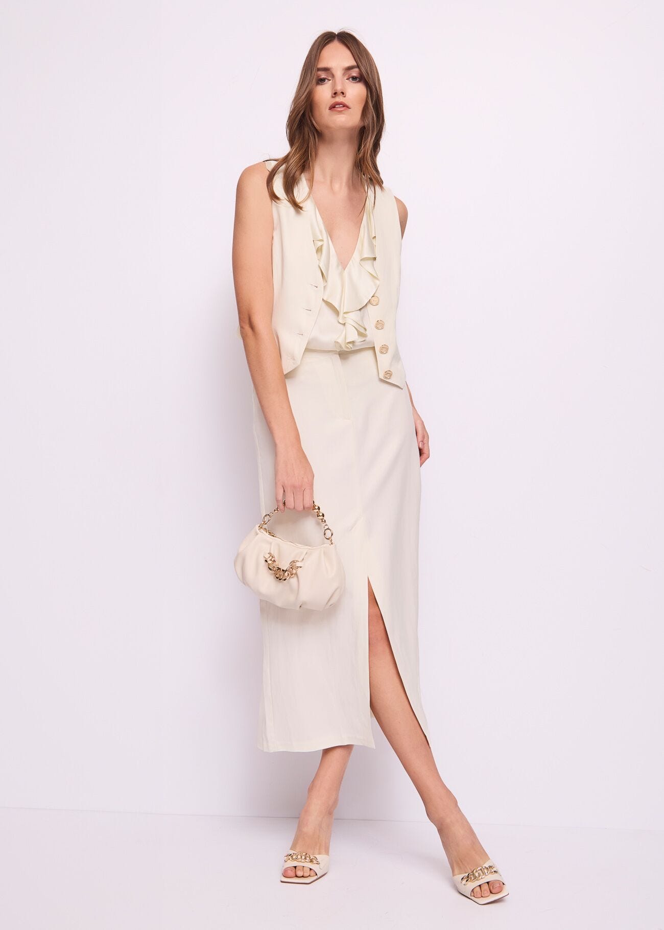 Gilet blanc en lin mélangé pour femme