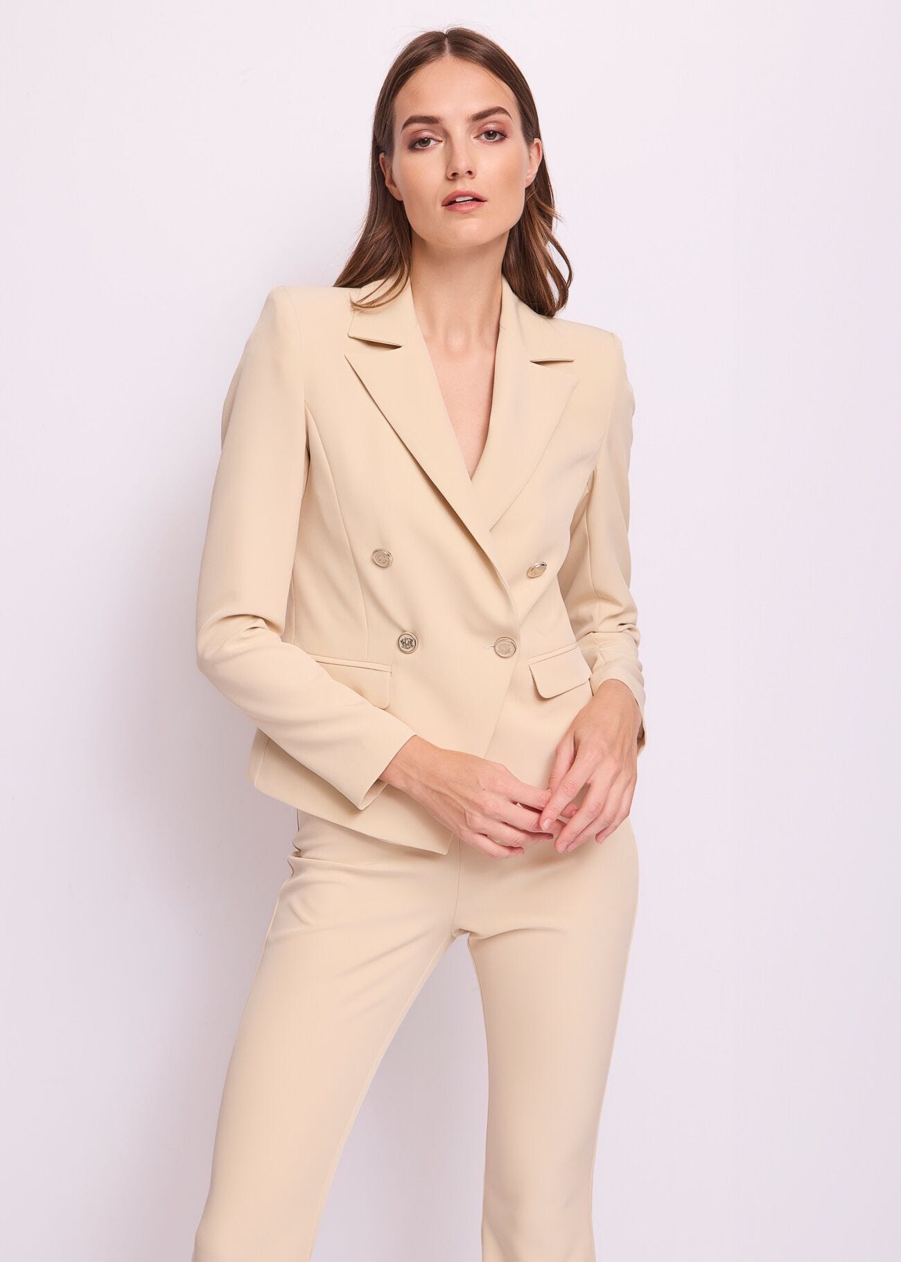 Blazer da donna beige doppiopetto