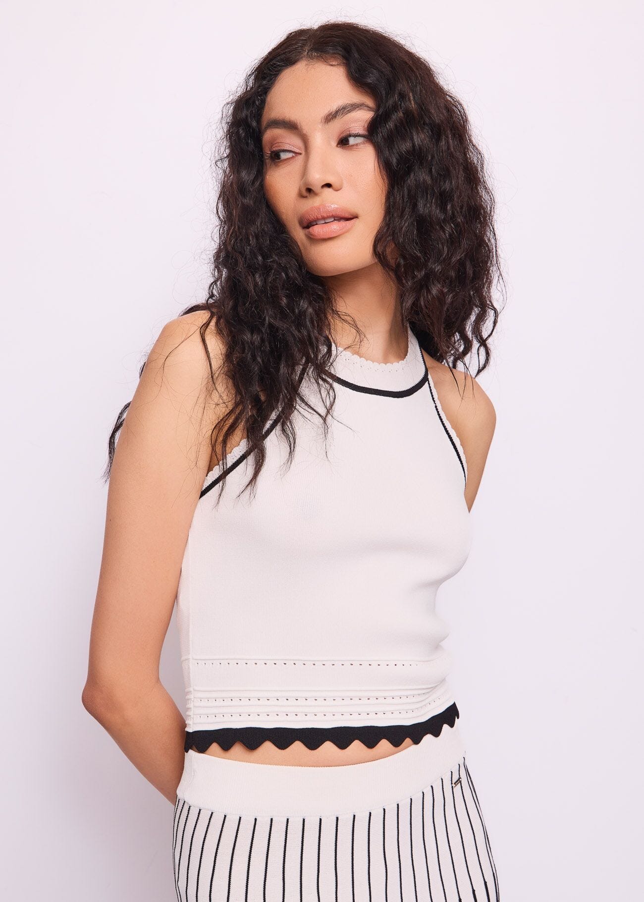 Top blanc en maille pour femme