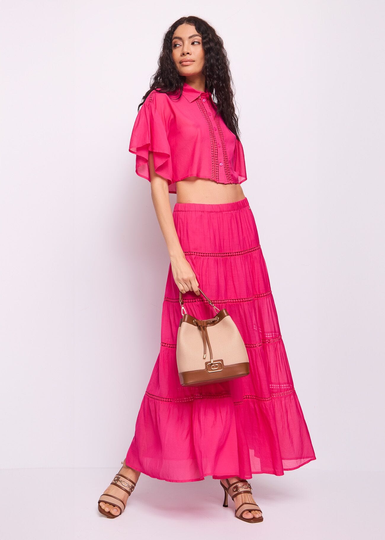 Camisa fucsia de algodón para mujer