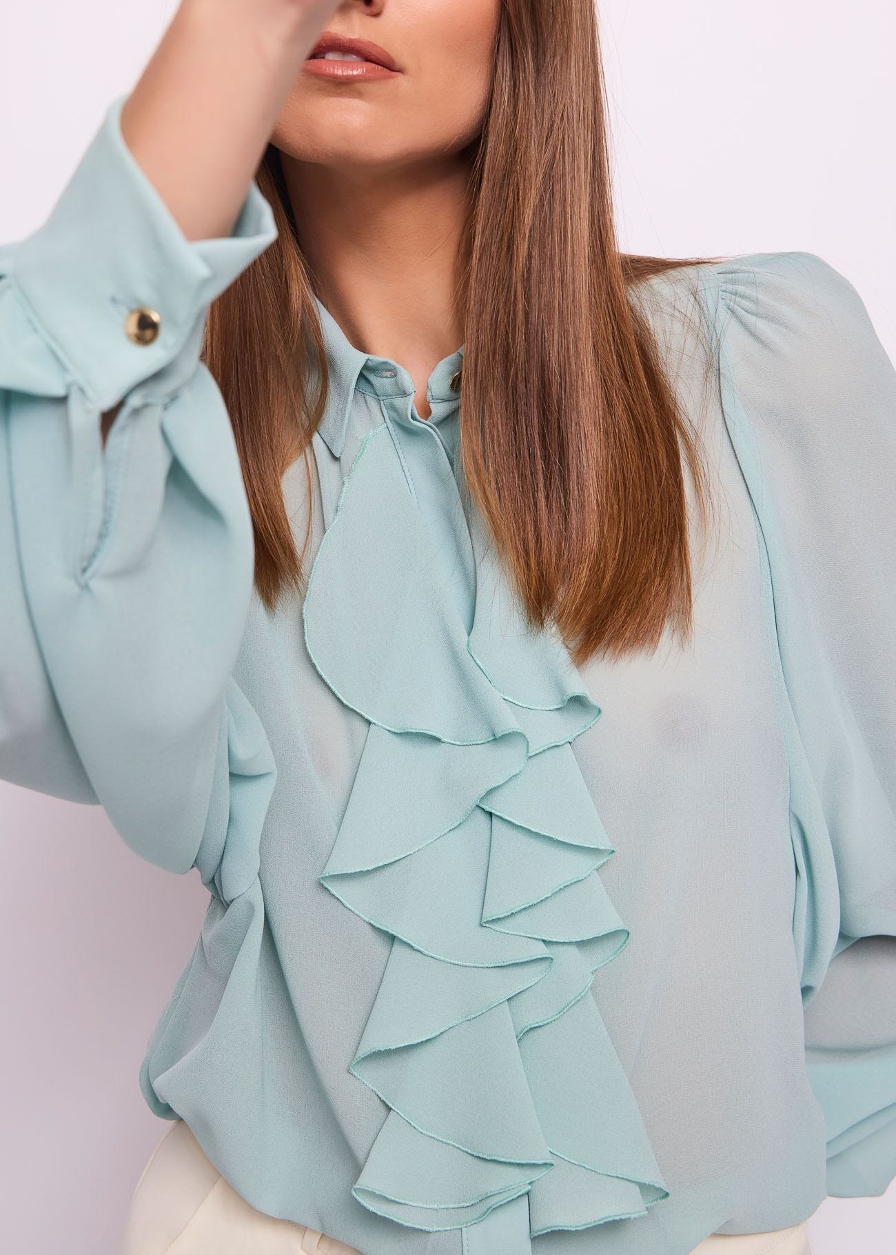 Chemise verte en crêpe georgette pour femme