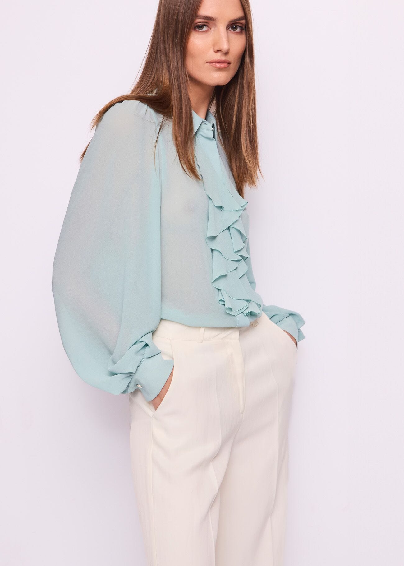 Chemise verte en crêpe georgette pour femme