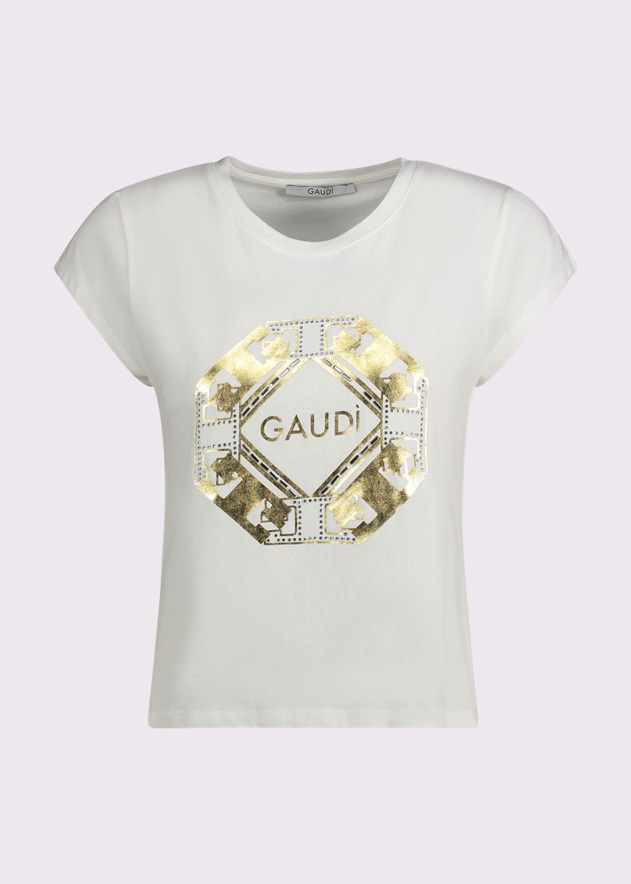 T-shirt da donna bianca con stampa e strass