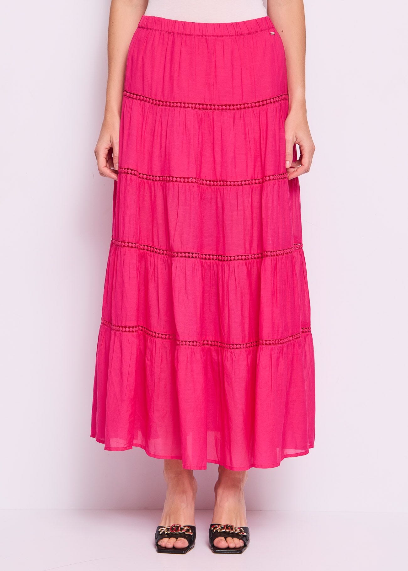 Jupe longue fuchsia en coton mélangé