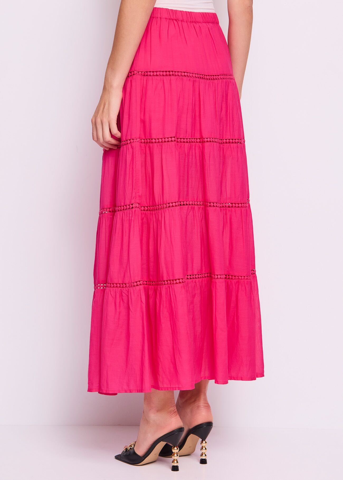 Jupe longue fuchsia en coton mélangé