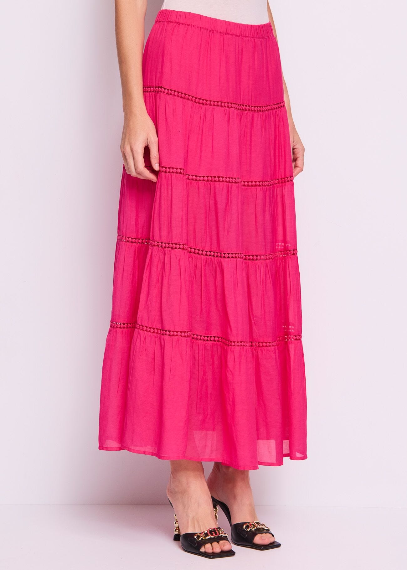 Jupe longue fuchsia en coton mélangé