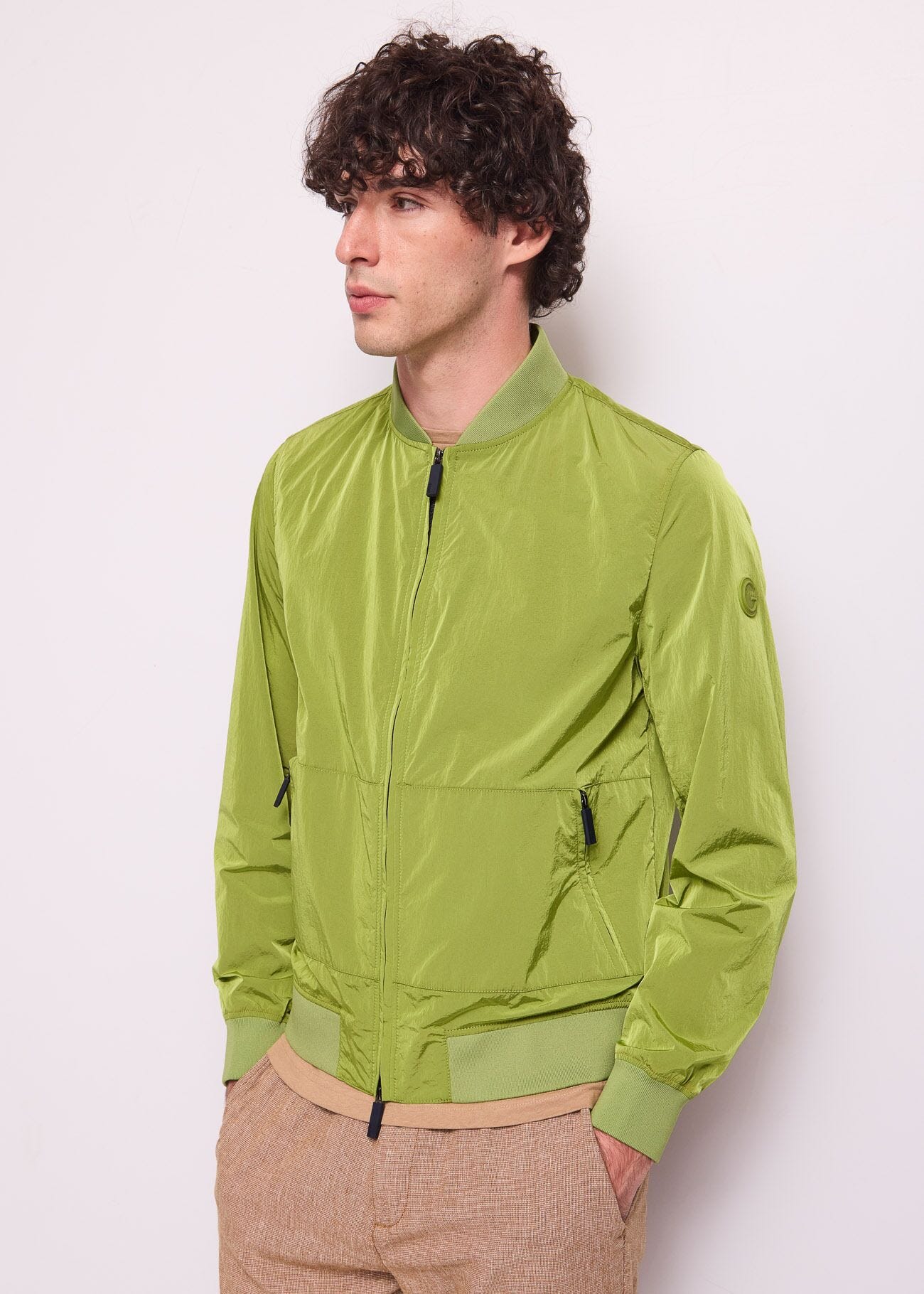 Bomber verde da uomo in nylon