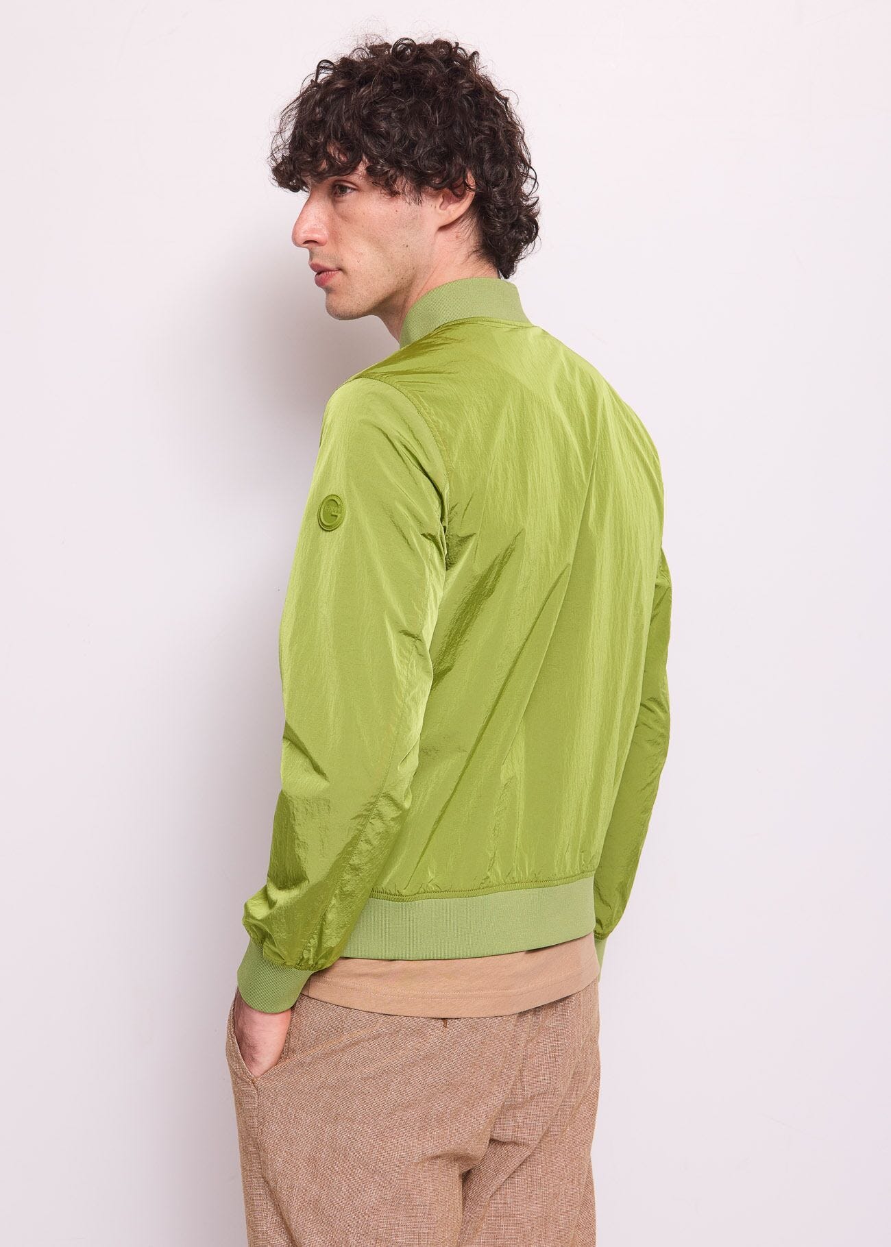 Bomber verde da uomo in nylon