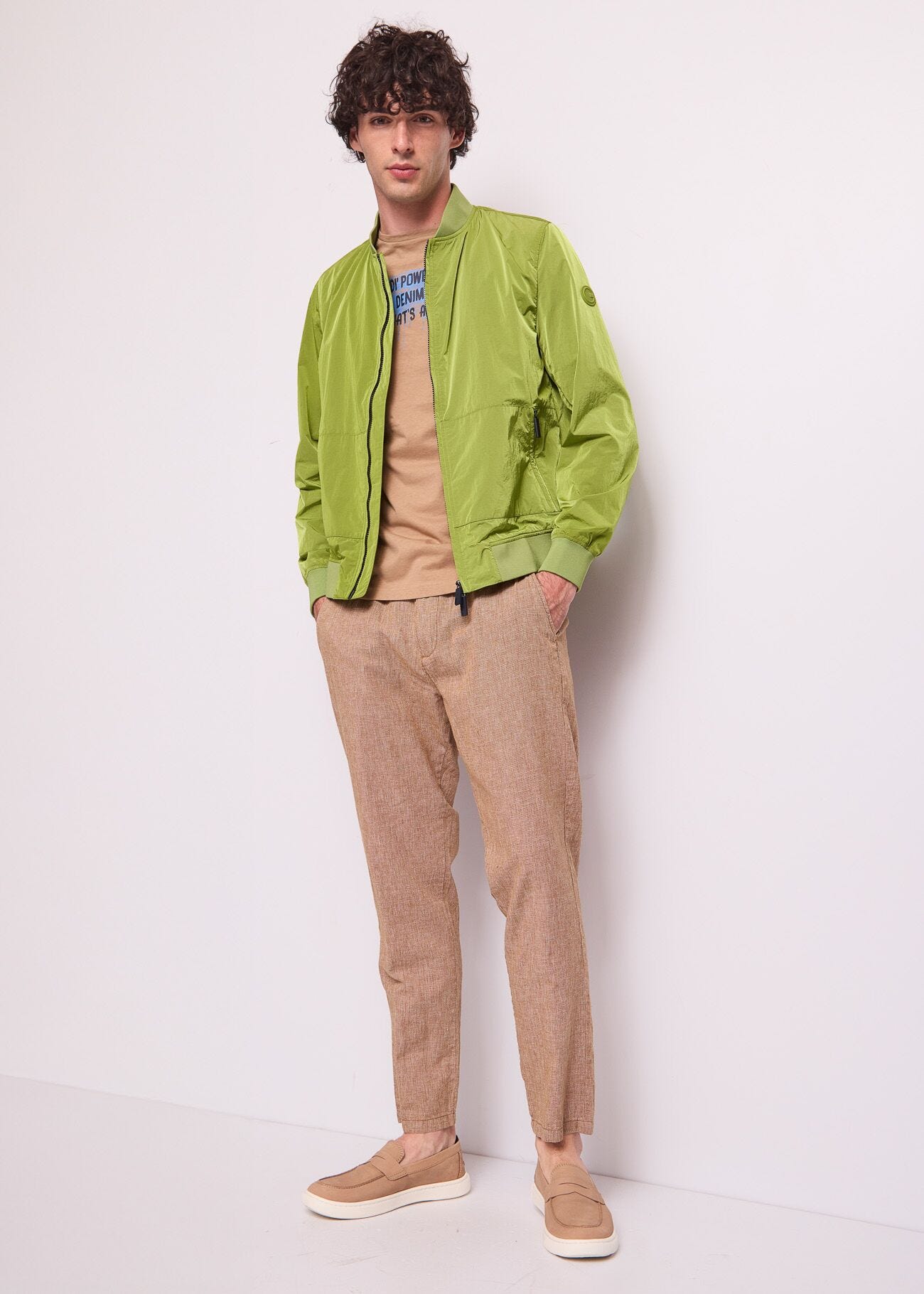 Bomber verde da uomo in nylon