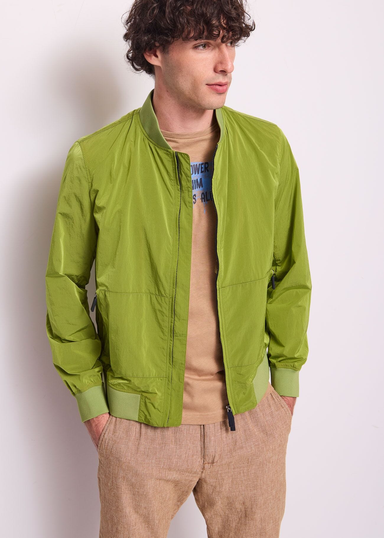 Bomber verde da uomo in nylon