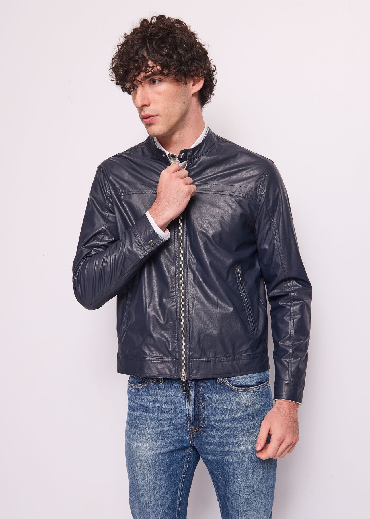 Veste de motard bleue pour homme