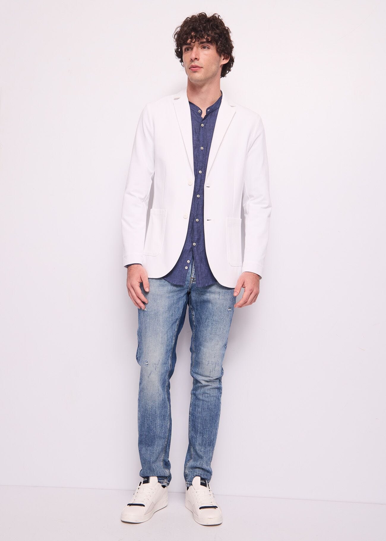 Camicia blu da uomo in lino