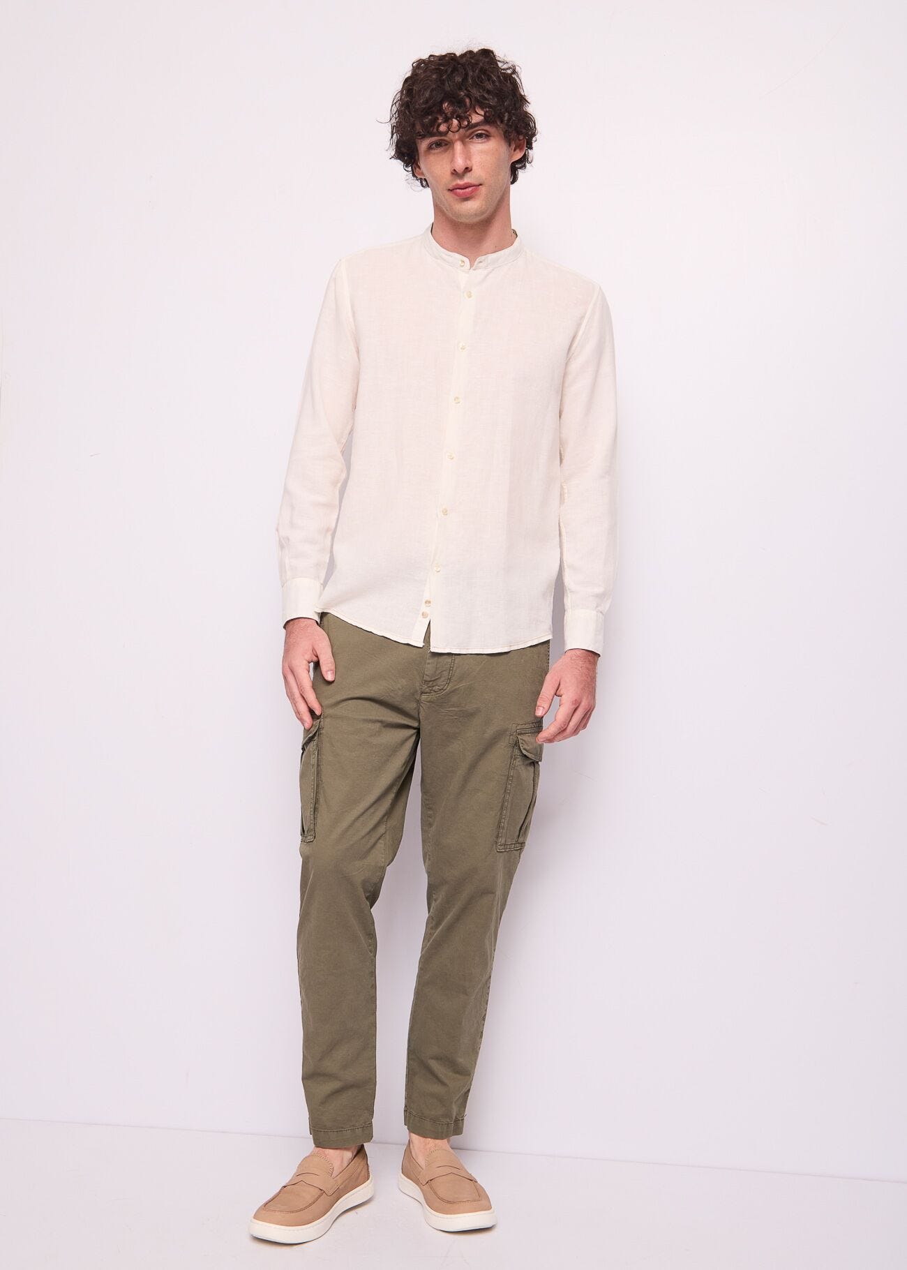 Camicia bianca da uomo in lino