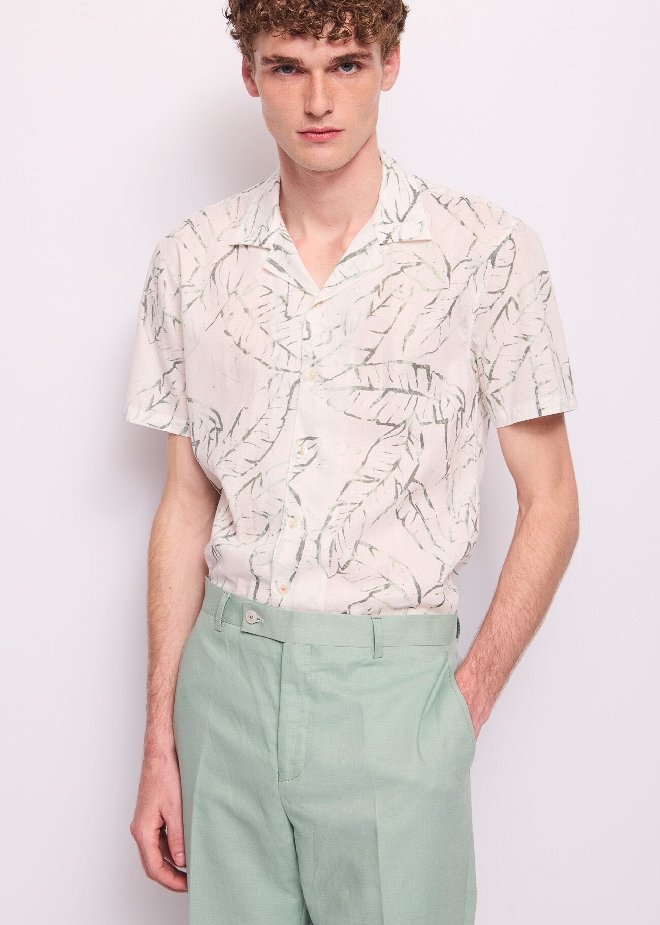 Chemise imprimée en lin et coton