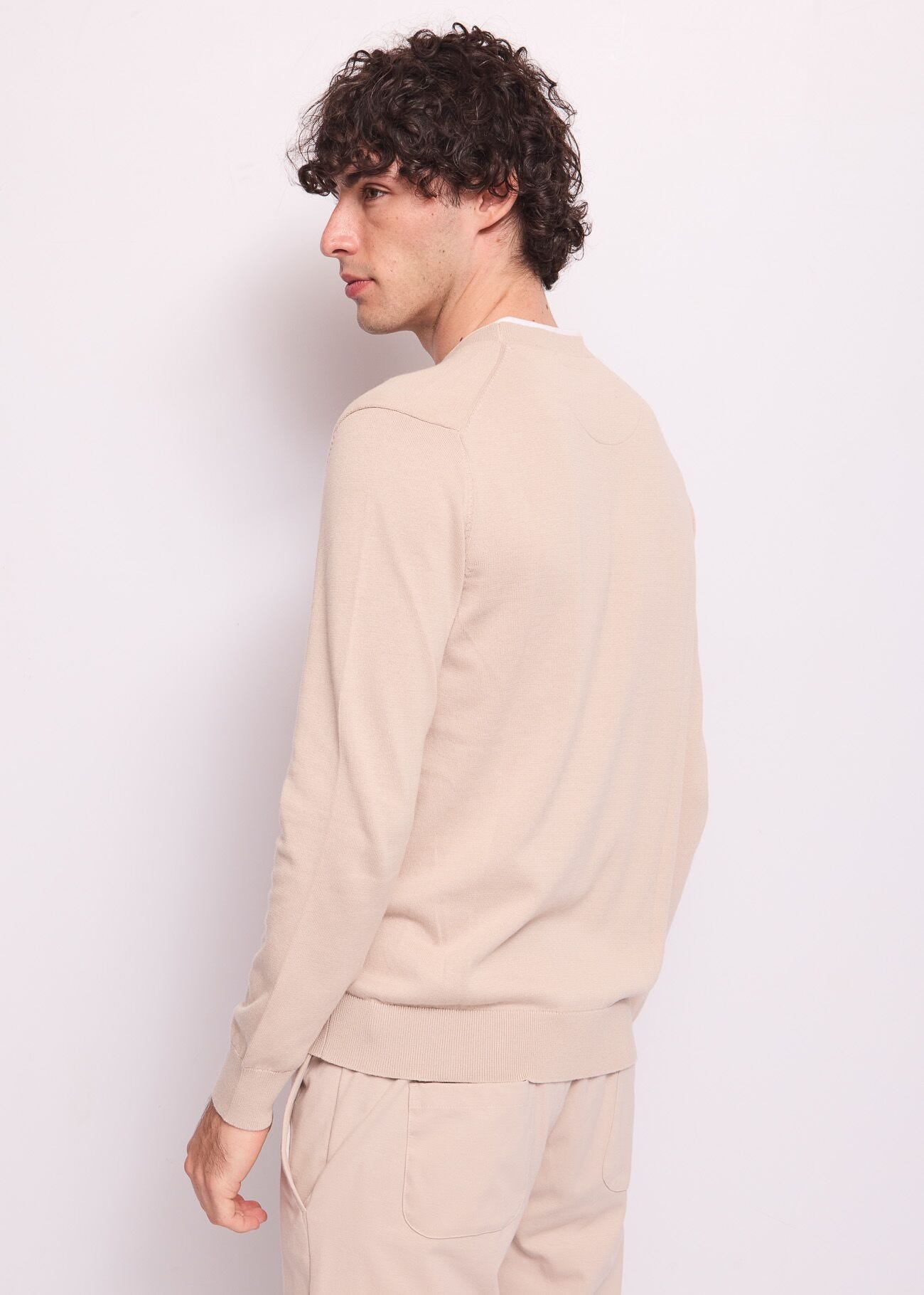 Pull beige en coton pour homme