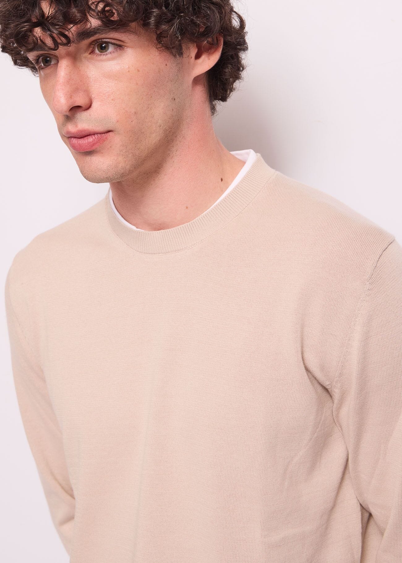 Pull beige en coton pour homme