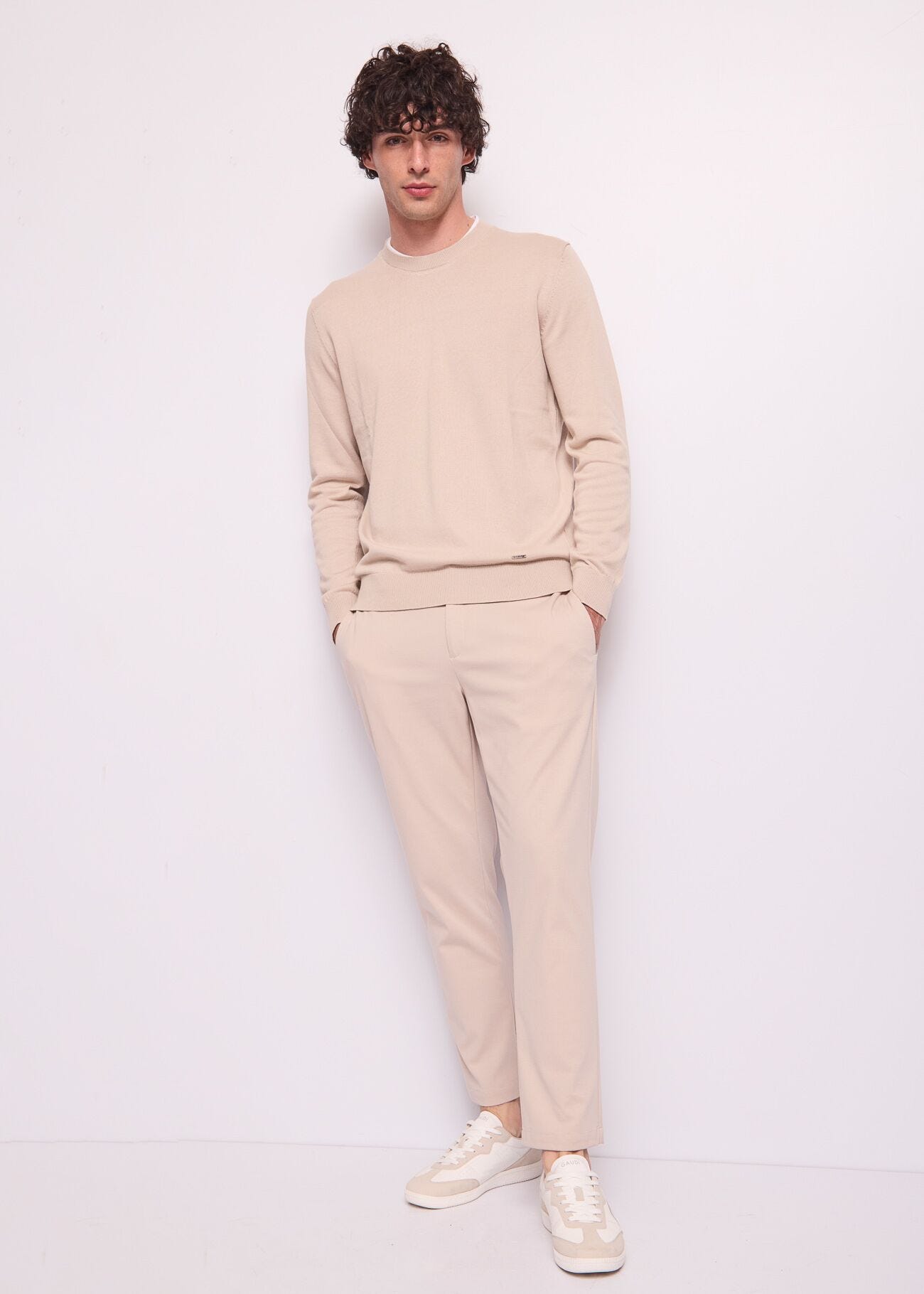 Pull beige en coton pour homme