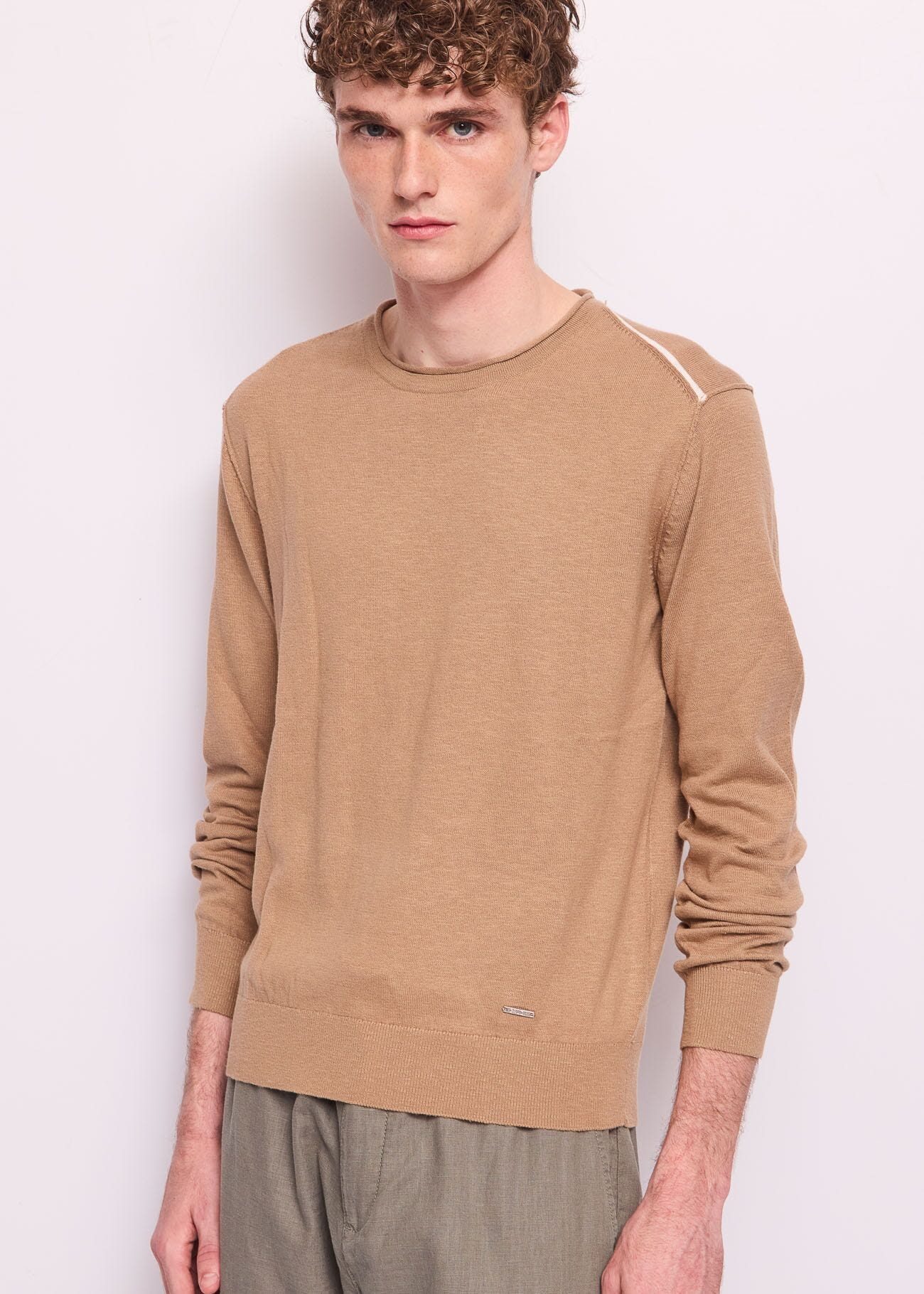 Pull marron en coton pour homme