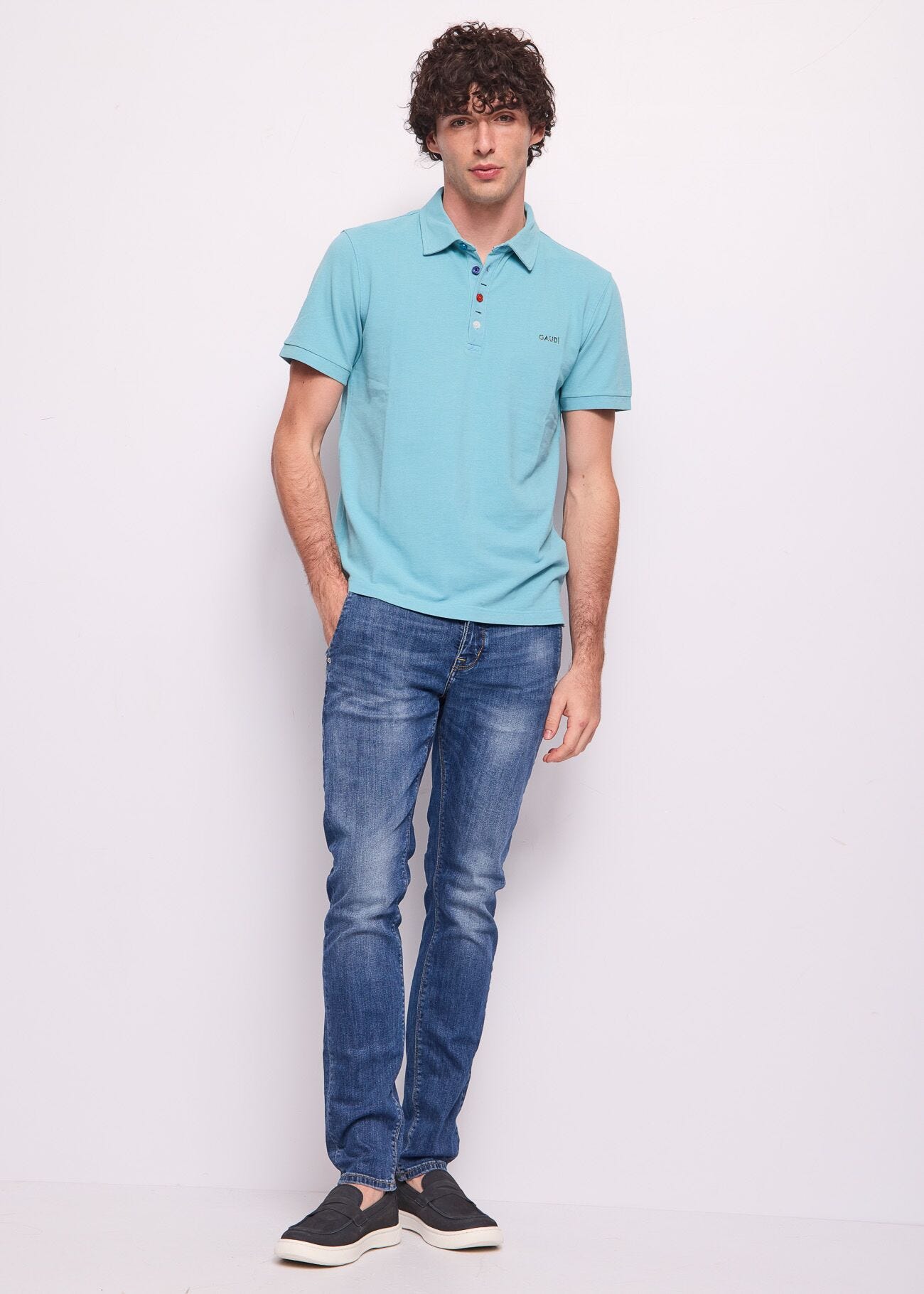 Polo azzurra da uomo in cotone
