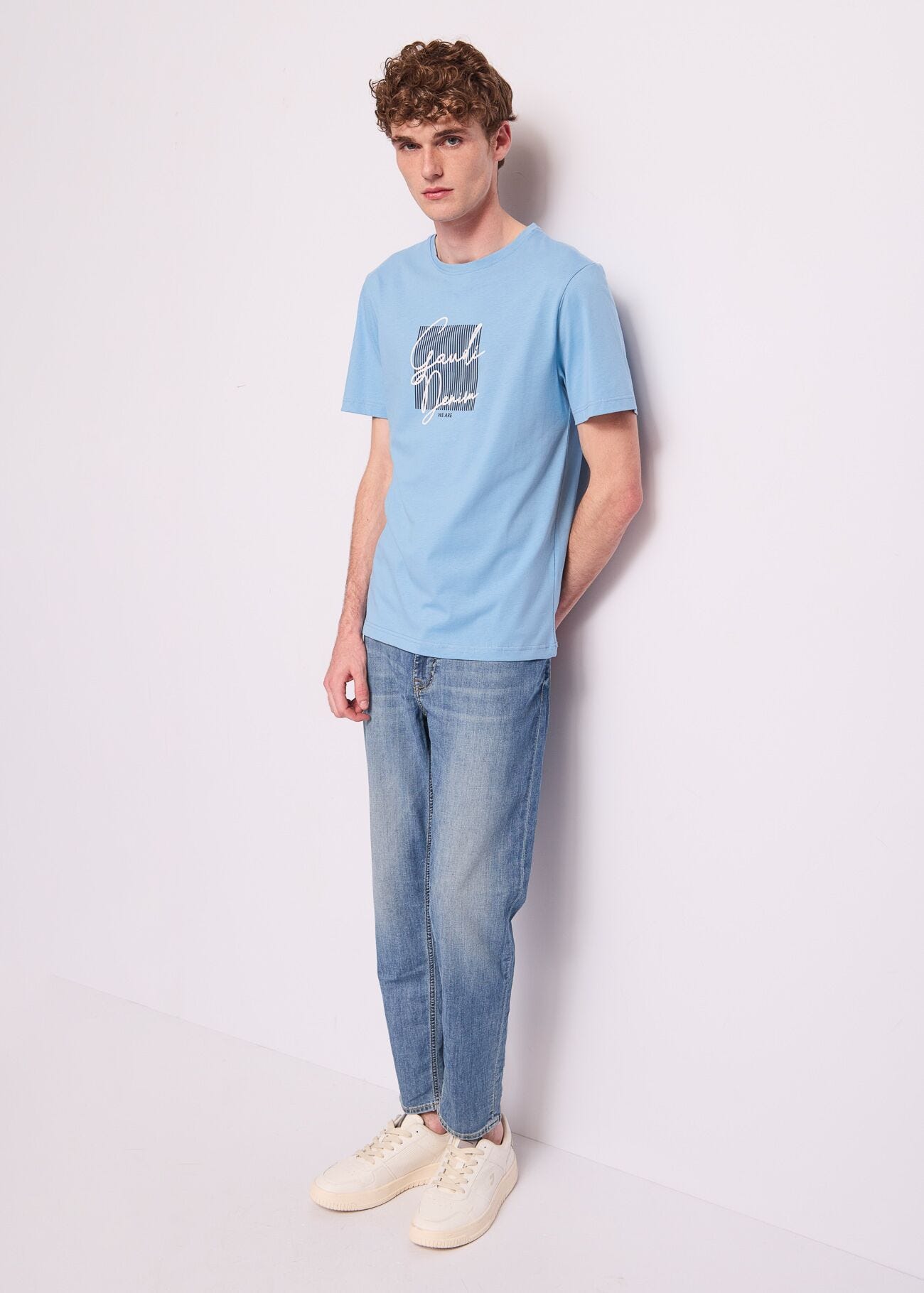 Camiseta azul de algodón para hombre