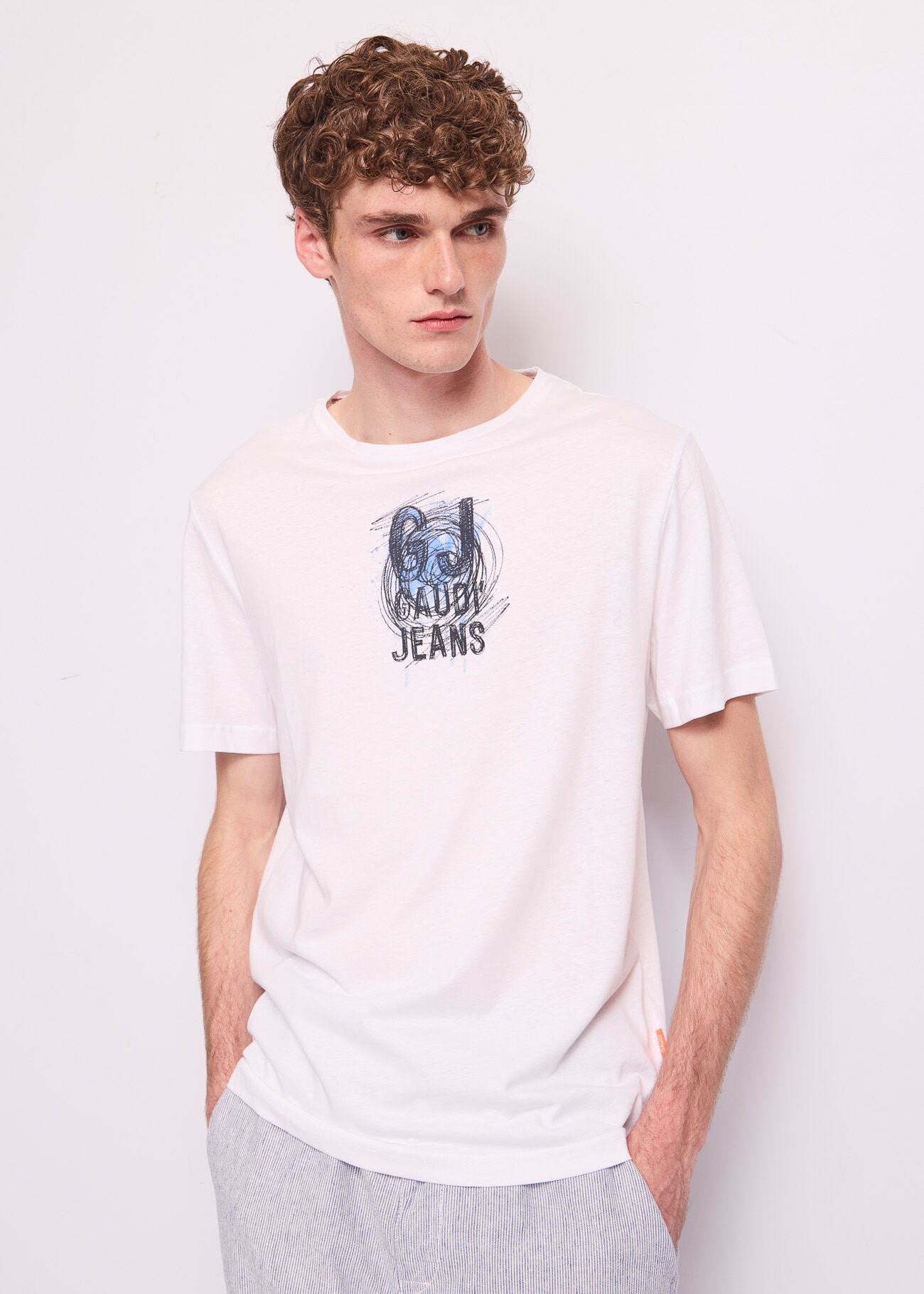 T-shirt bianca da uomo in cotone