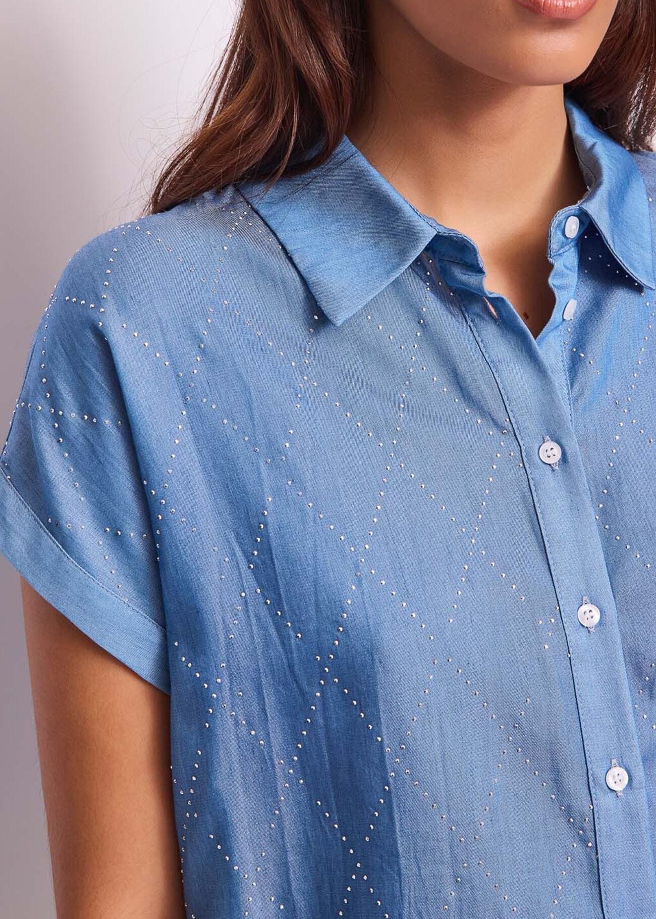 Chemise en chambray avec strass pour femme