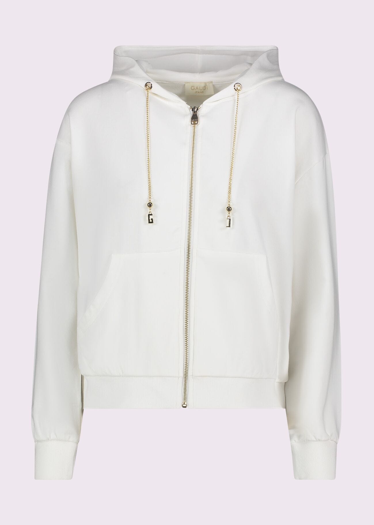 Sweat-shirt blanc en coton avec fermeture à glissière pour femme