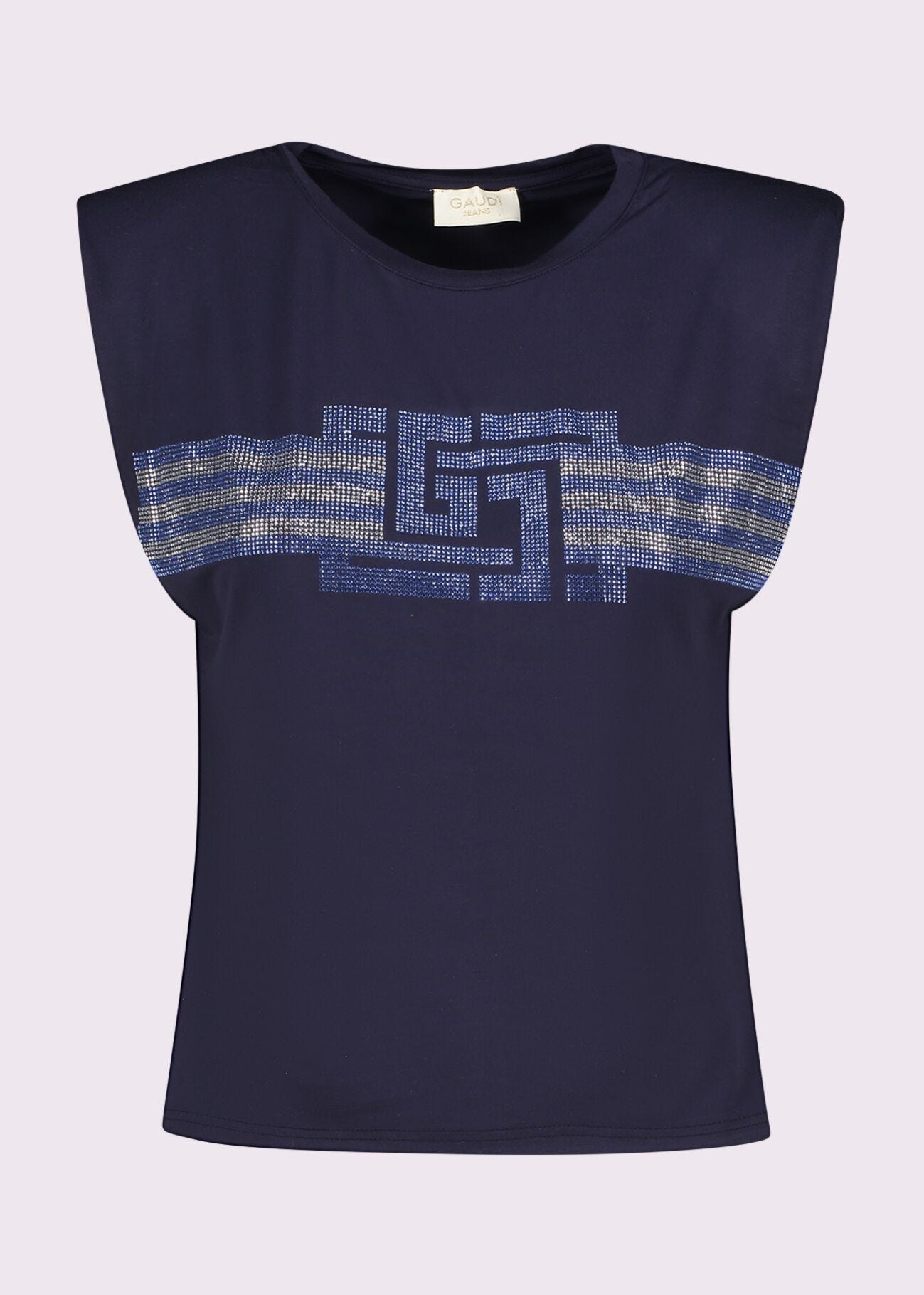 Top azul de algodón con logotipo para mujer