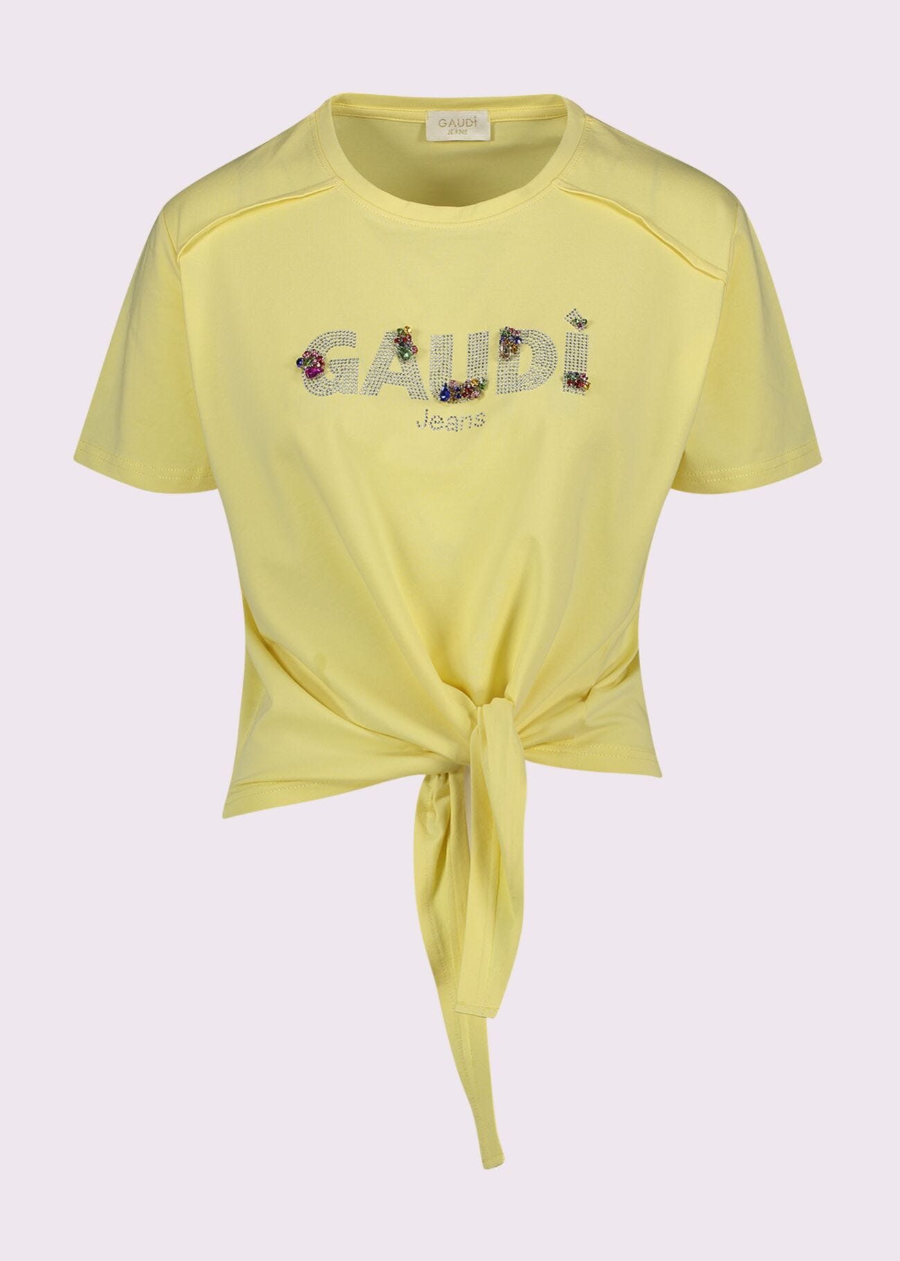 Camiseta amarilla de algodón para mujer