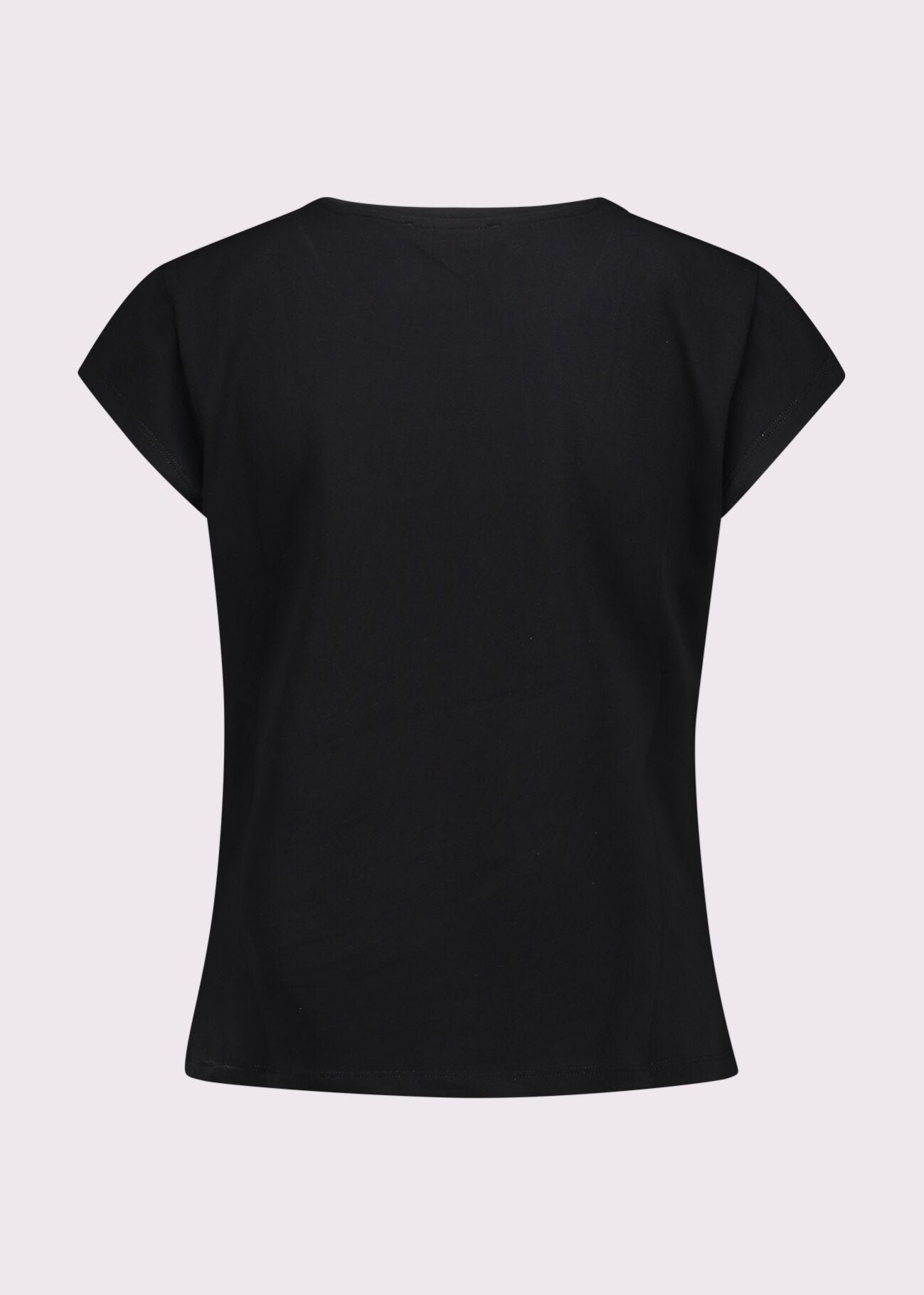 T-shirt da donna nera con stampa e strass