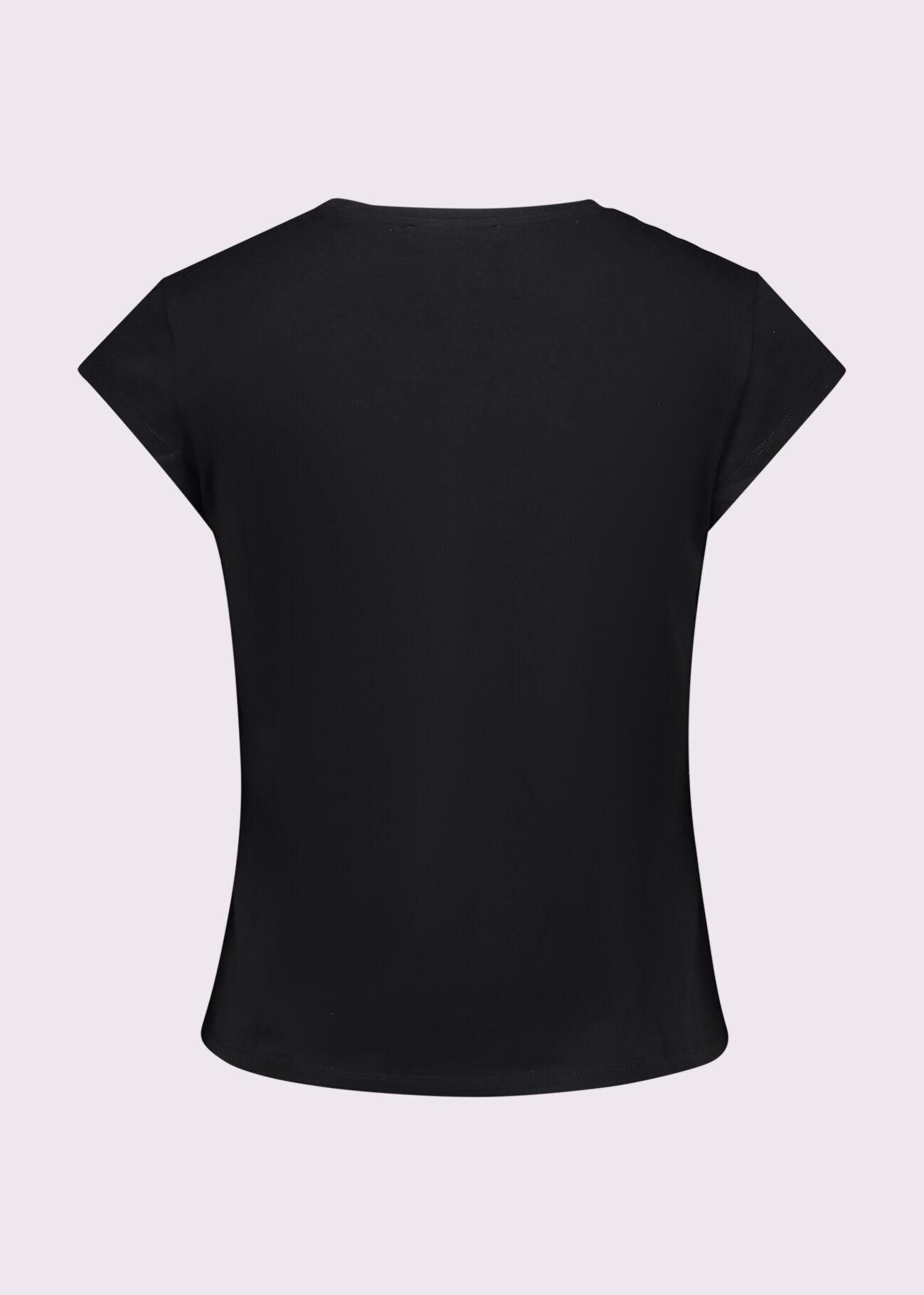 T-shirt da donna nera con stampa e strass
