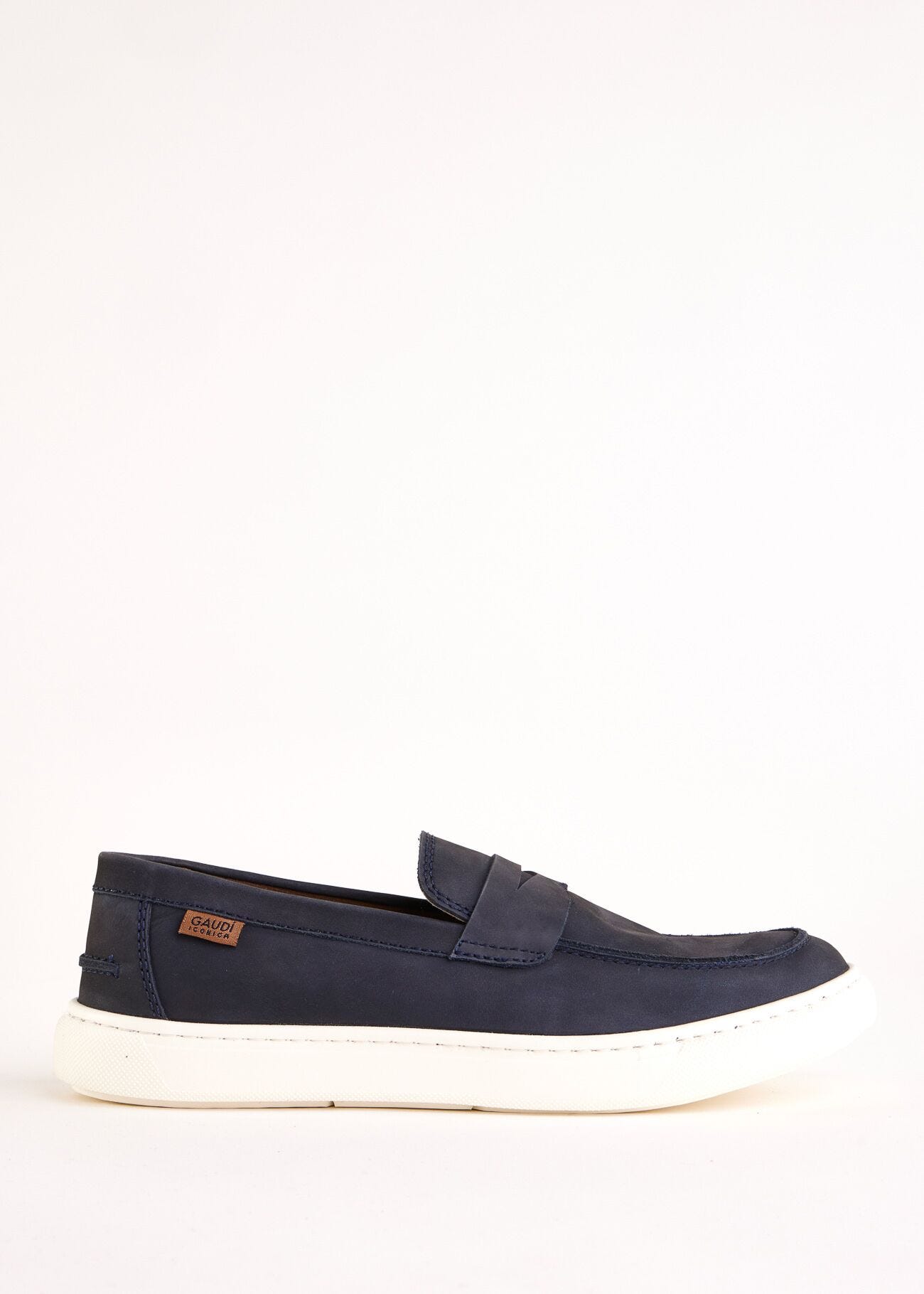 Blue leather moccasins