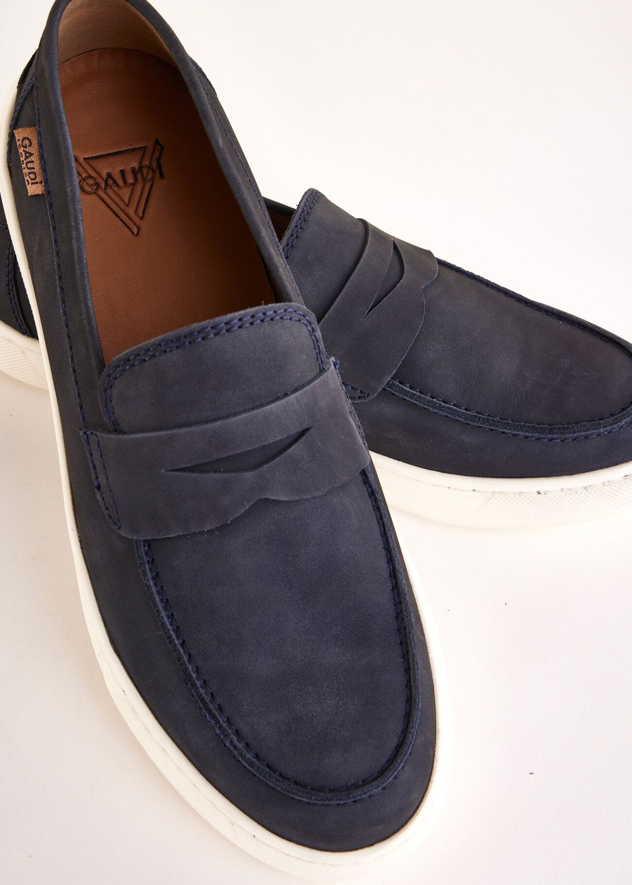 Blue leather moccasins