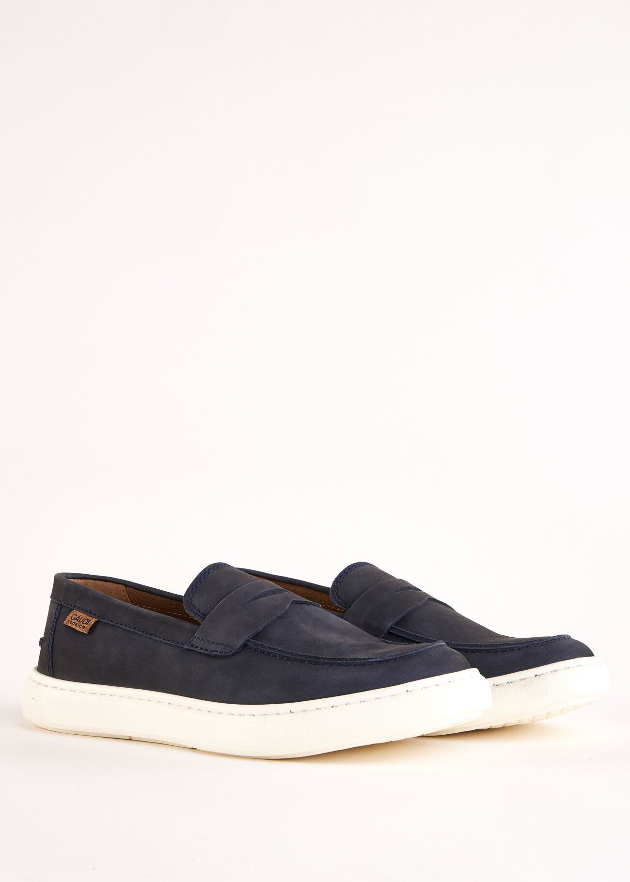 Blue leather moccasins